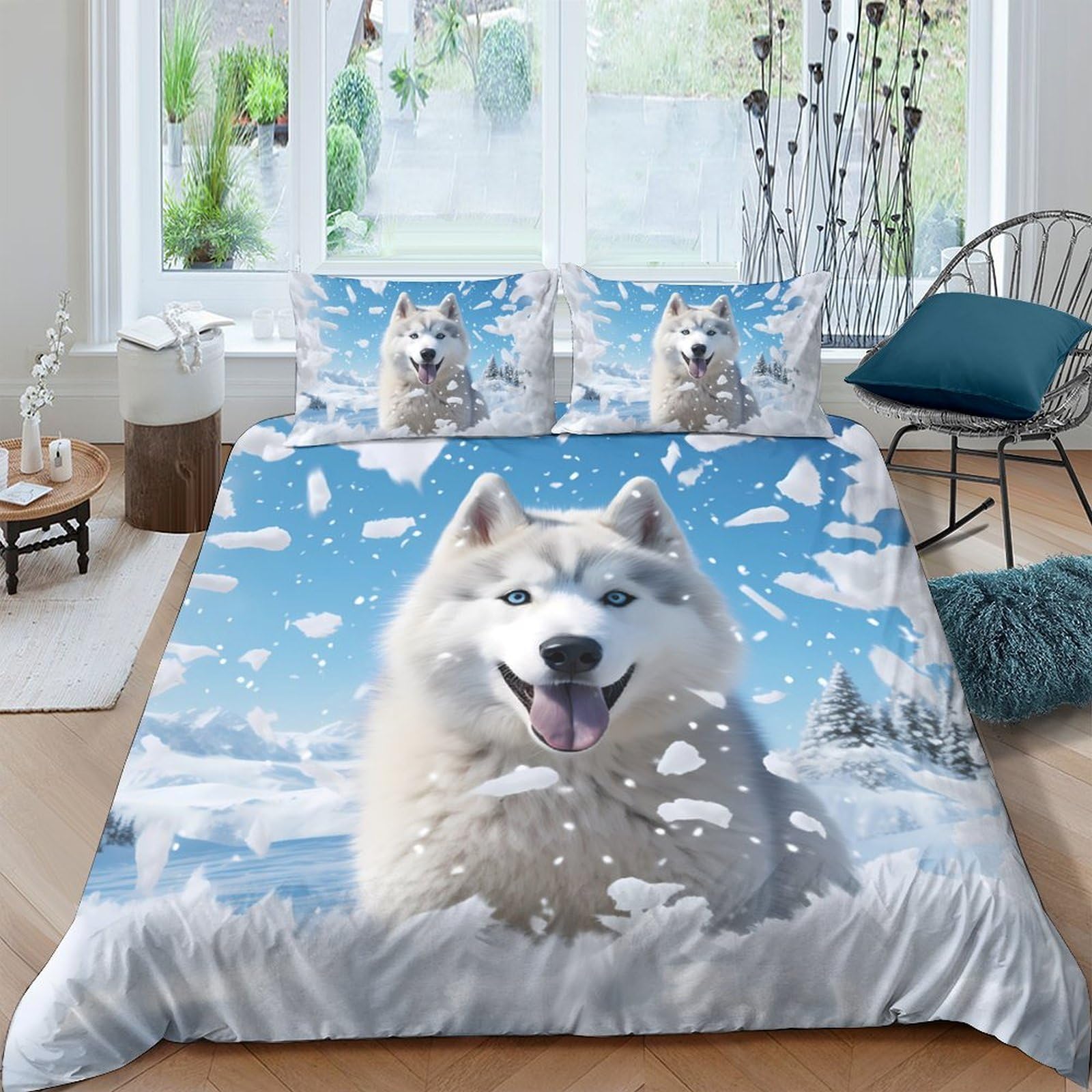 Ctjqhvkz Style-2 3D Printed Husky Snow Landscape Fitted Sheet Microfiber Soft Mattress Cover For Bedroom Guest Room Decor Protection Single（135X200cm）