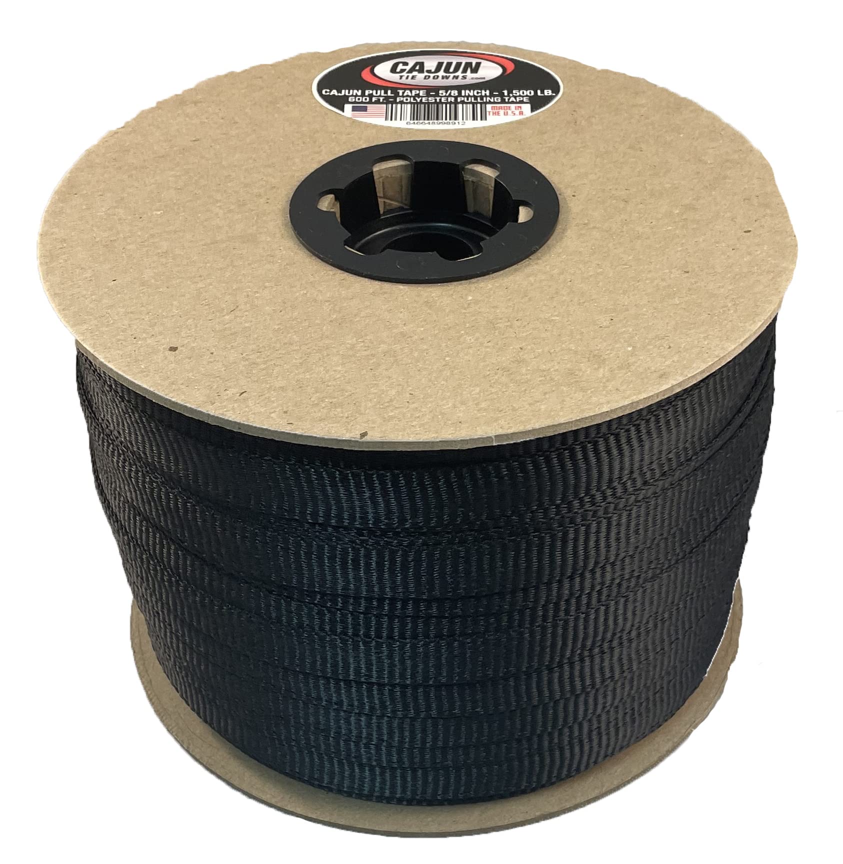 Cajun Pull Line - 5/8 Inch Black - 1,500 lb. - Pull Tape - Polyester Pulling Tape - Made in USA (3000)
