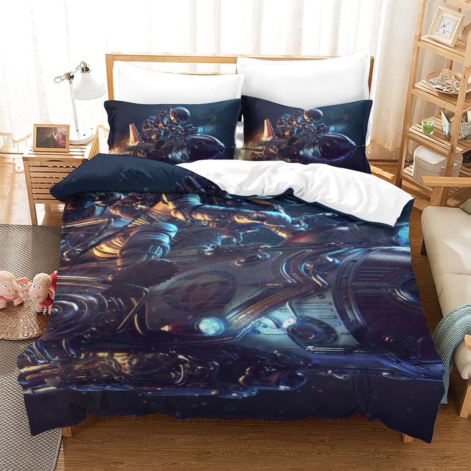 Housse de couette astronaute imprimée en 3D haute définition avec zip 135x200
