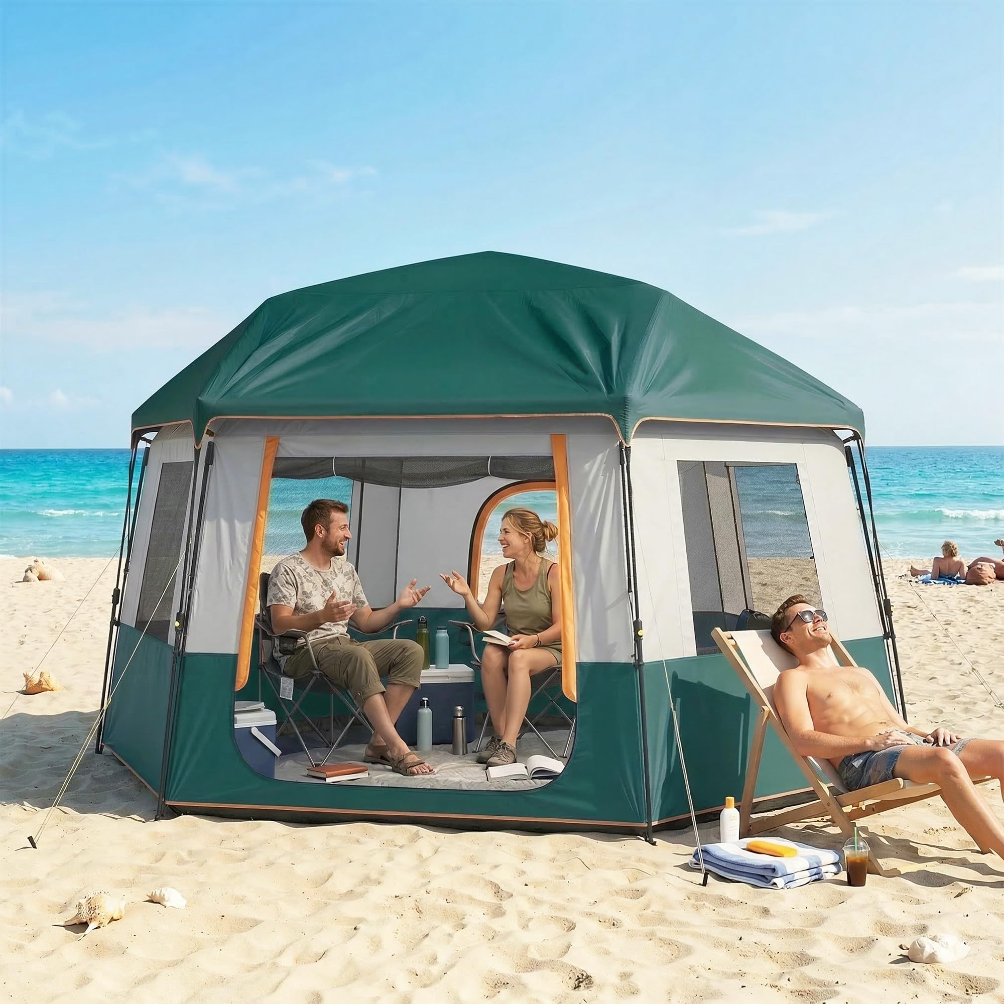 Outsunny Campingzelt für 4-6 Personen stabil wasserdicht Familienzelt mit abnehmbarem oberen Abdeckung Tragetasche Kuppelzelt mit 3000mm Wassersäule UV30+ Schutz Tunnelzelt Zelt Grün