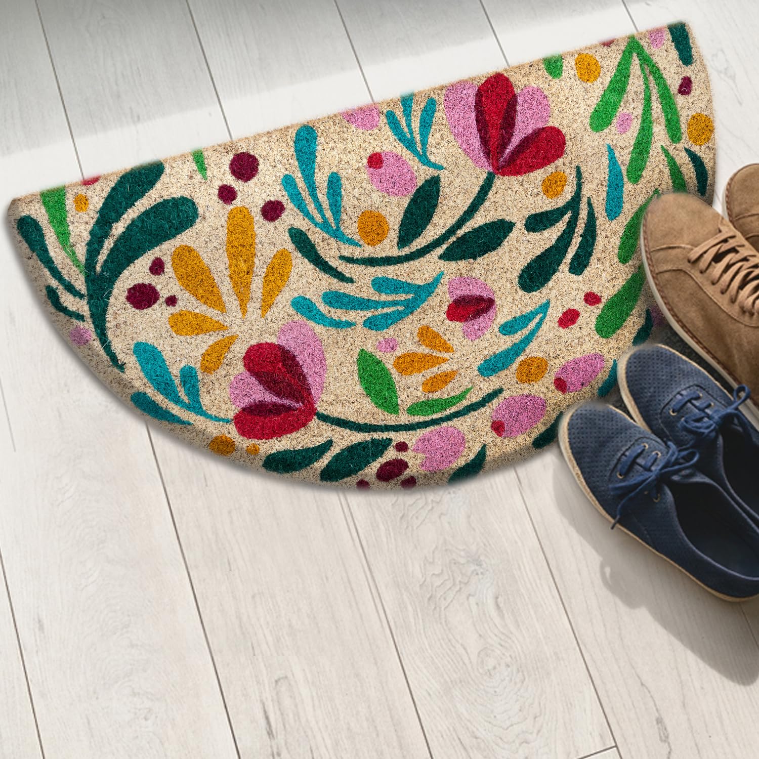 Zerbino ingresso esterno cocco - Flora - 40x70 cm - tappeto ingresso esterno casa - zerbino cocco mezzaluna - zerbini moderni e originali