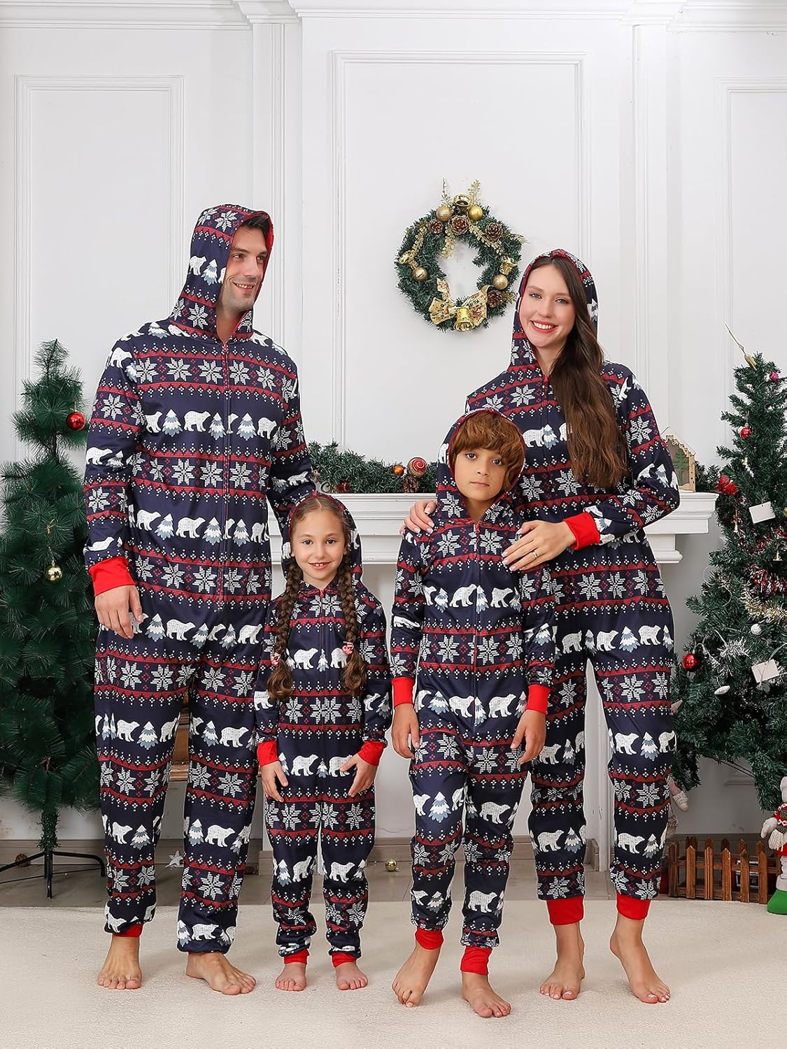 Matching Christmas Onesie Pajamas for Family - Adult Xmas PJs With Zipper, One Piece Hooded Sleepwear - Image 4