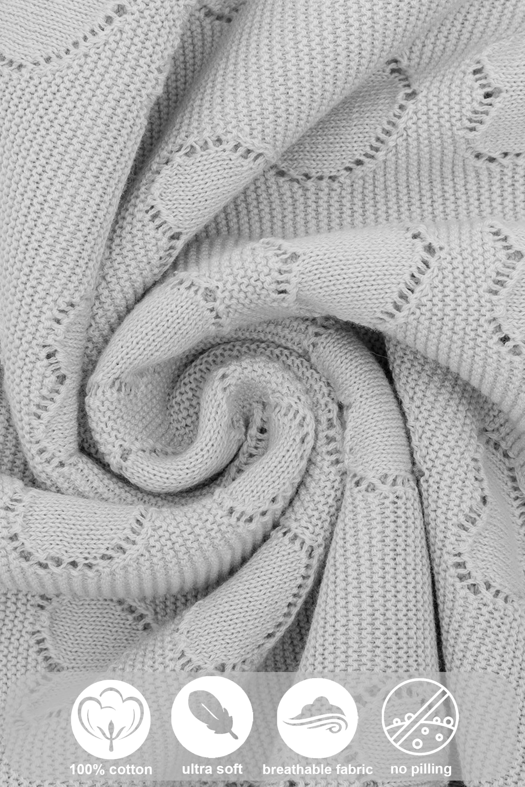 Lilax Swaddling Blanket for Baby Girl, 100% Luxury Cotton Knit Heart Baby Girl Blanket, Receiving Blanket for Newborns Infants & Toddlers 33.5''x31.5'', Grey - Image 3