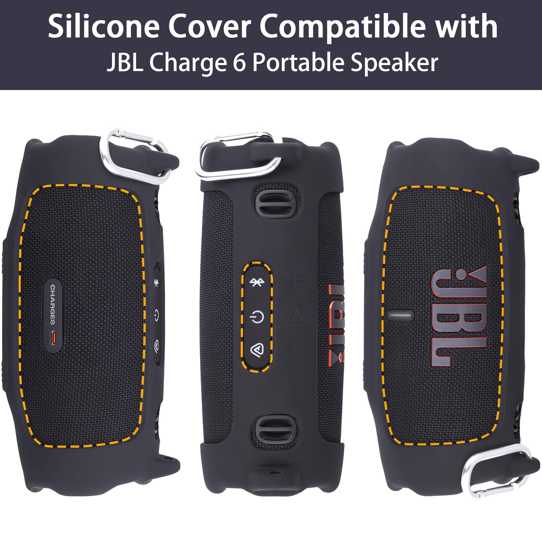 khanka for JBL Charge 6 Waterproof Portable Bluetooth Speaker Silicone Case,Soft Protective Sleeve Cover with Shoulder Strap for JBL Charge 6 Speaker (Black)
