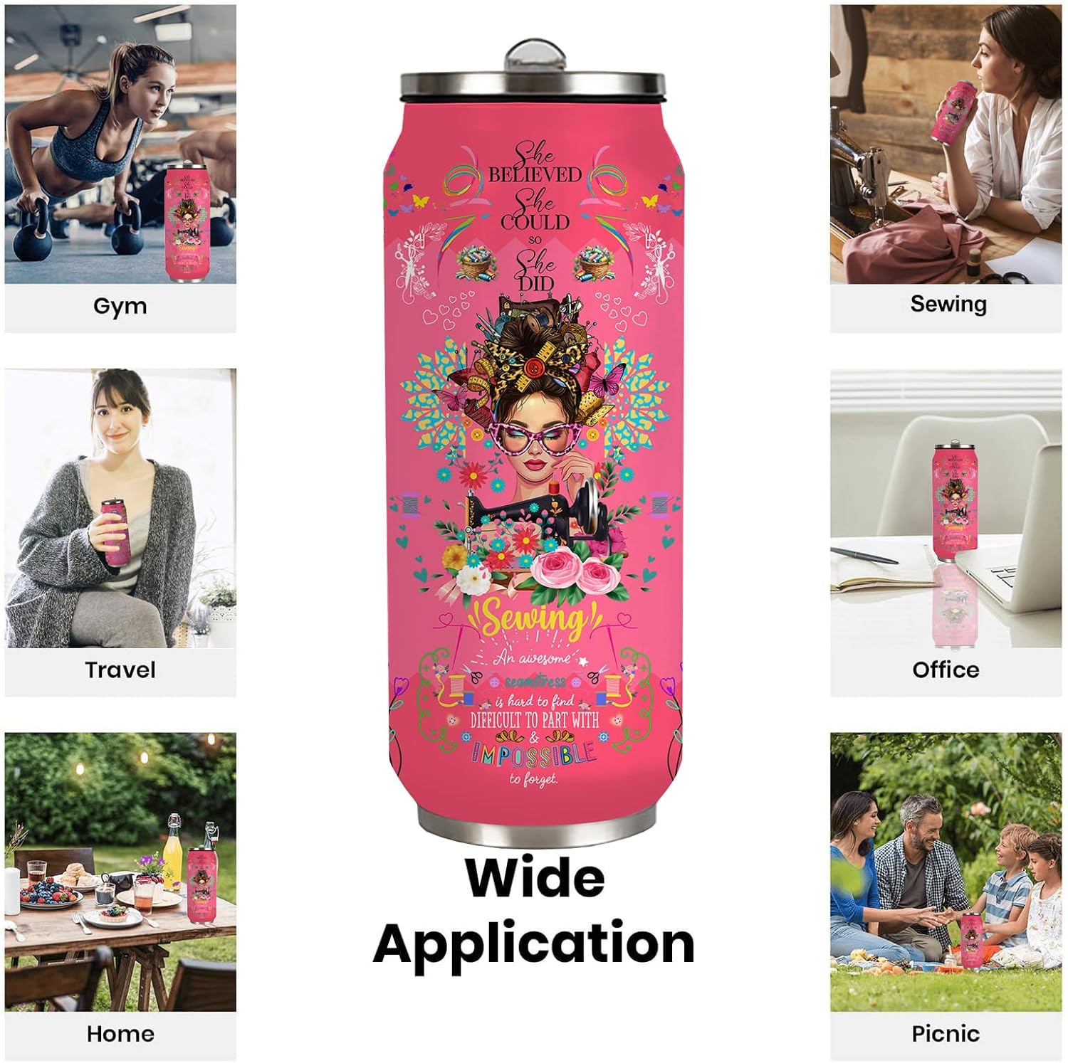 Sewing Tumbler Gifts For Women Girls Sewing Stainless Steel Insulated Tumbler With Straw Lid,Sewing Gifts For Women Quilting Crochet Lover Mom Grandma 17 Oz - Image 9