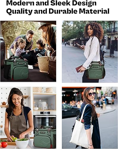 Miniatura 6 de SUNNY BIRD Lonchera térmica grande de 12 litros, caja enfriadora plegable para mujeres, adultos y hombres, se adapta a 18 latas (verde con correa