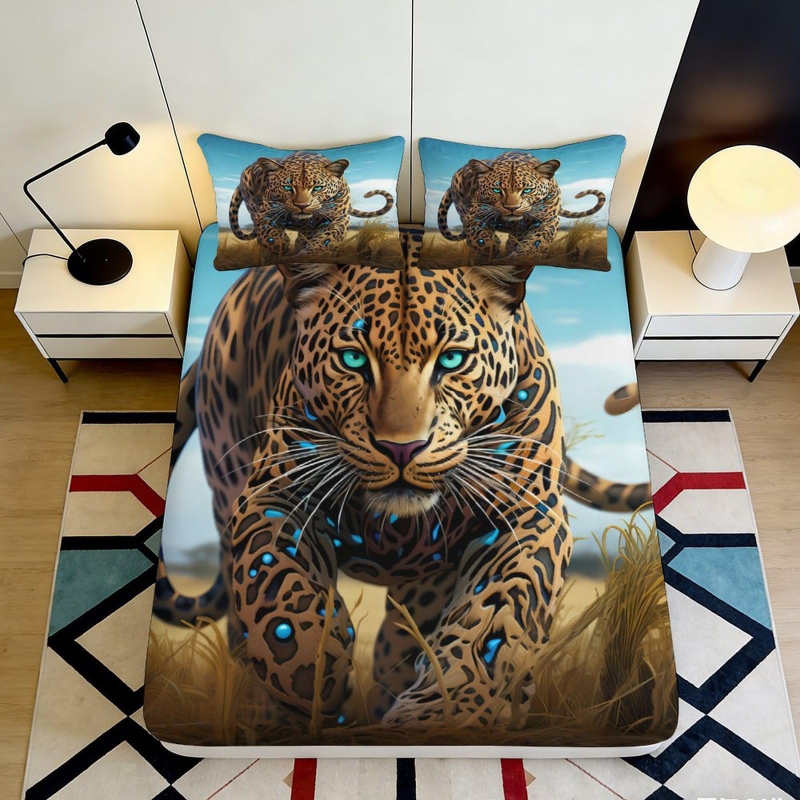 Pnayamiorkfel Style-10 3D Printed Wild Leopard Fitted Sheet Microfiber Soft Breathable Jungle Cat Bed Cover For Bedroom Dorm Decor 90X200x25cm