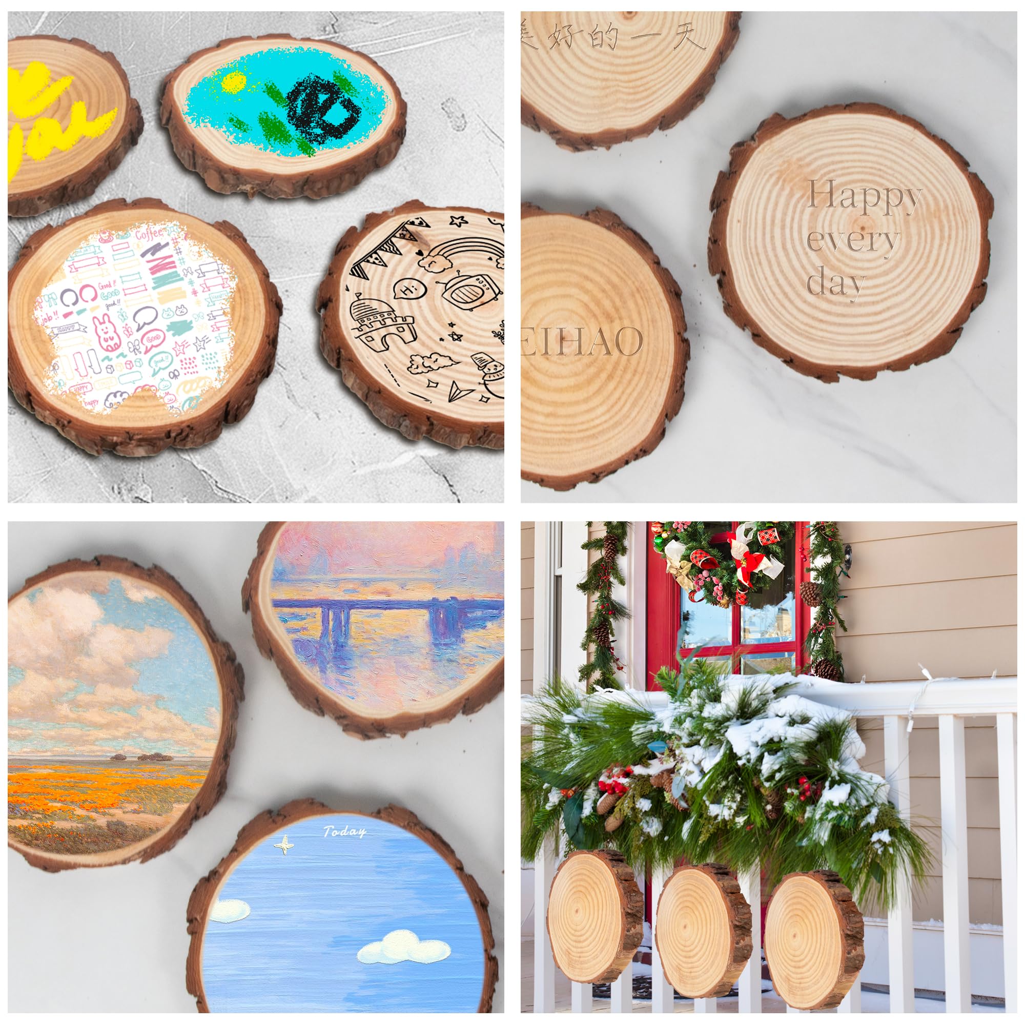 Rebanadas de madera natural sin terminar para centros de mesa y manualidades, discos de madera rústica, madera para manualidades, perfecto para proyectos de bricolaje, decoración de mesa
