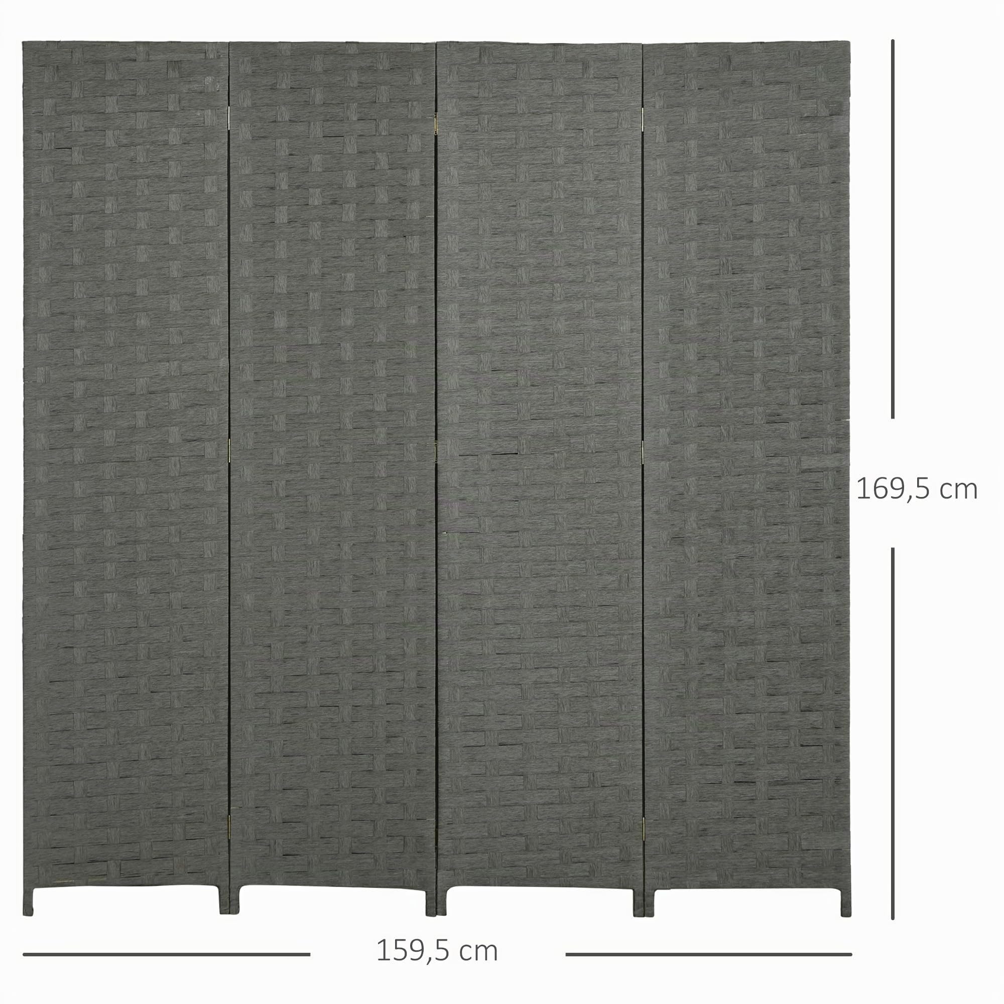 HOMCOM Paravent Intérieur 4 Panneaux 159,5L x 169,5H x 1,6P cm Gris | Séparateur de Pièce, Cloison en Bois