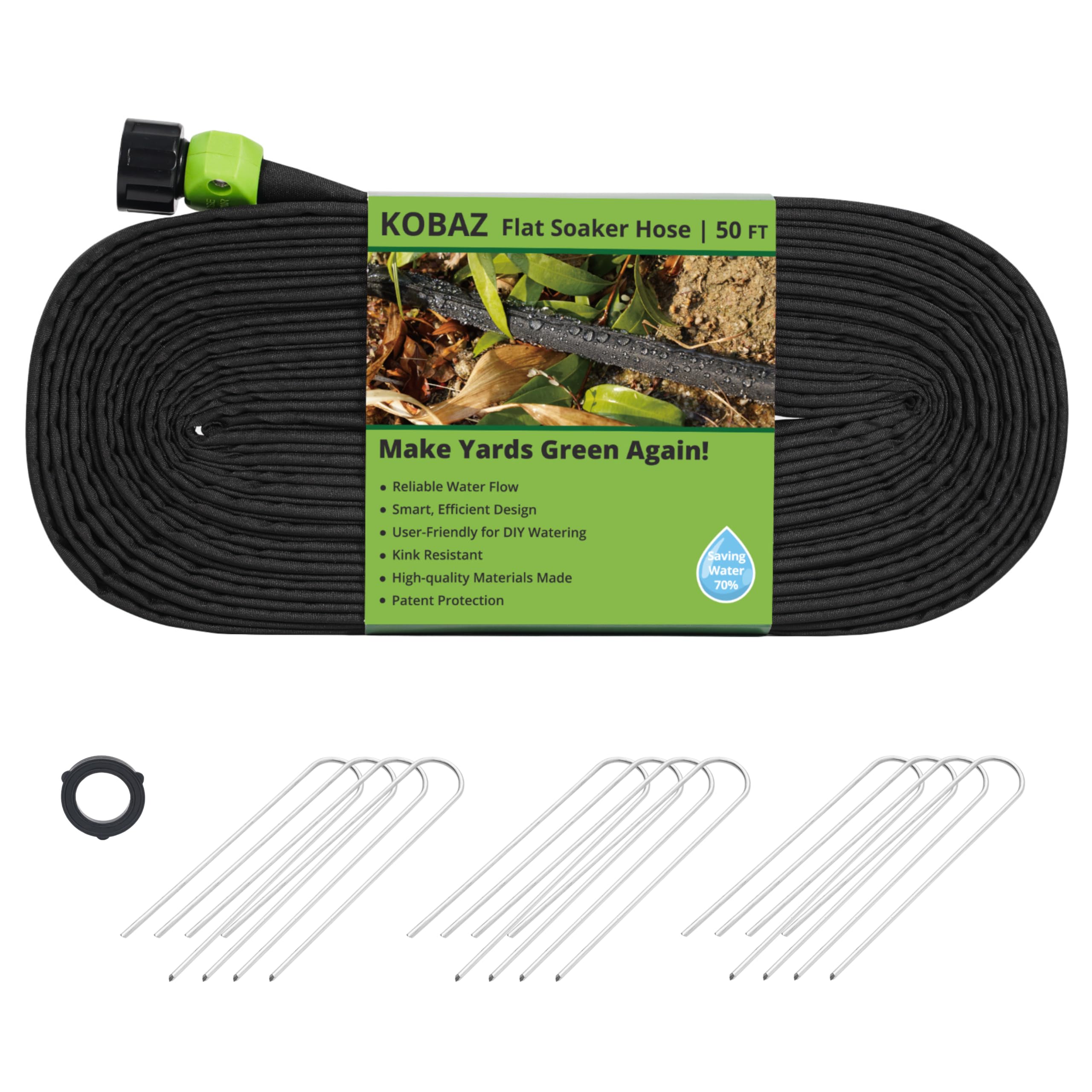 KOBAZ Garden Soaker Hose 50 ft Flat Black