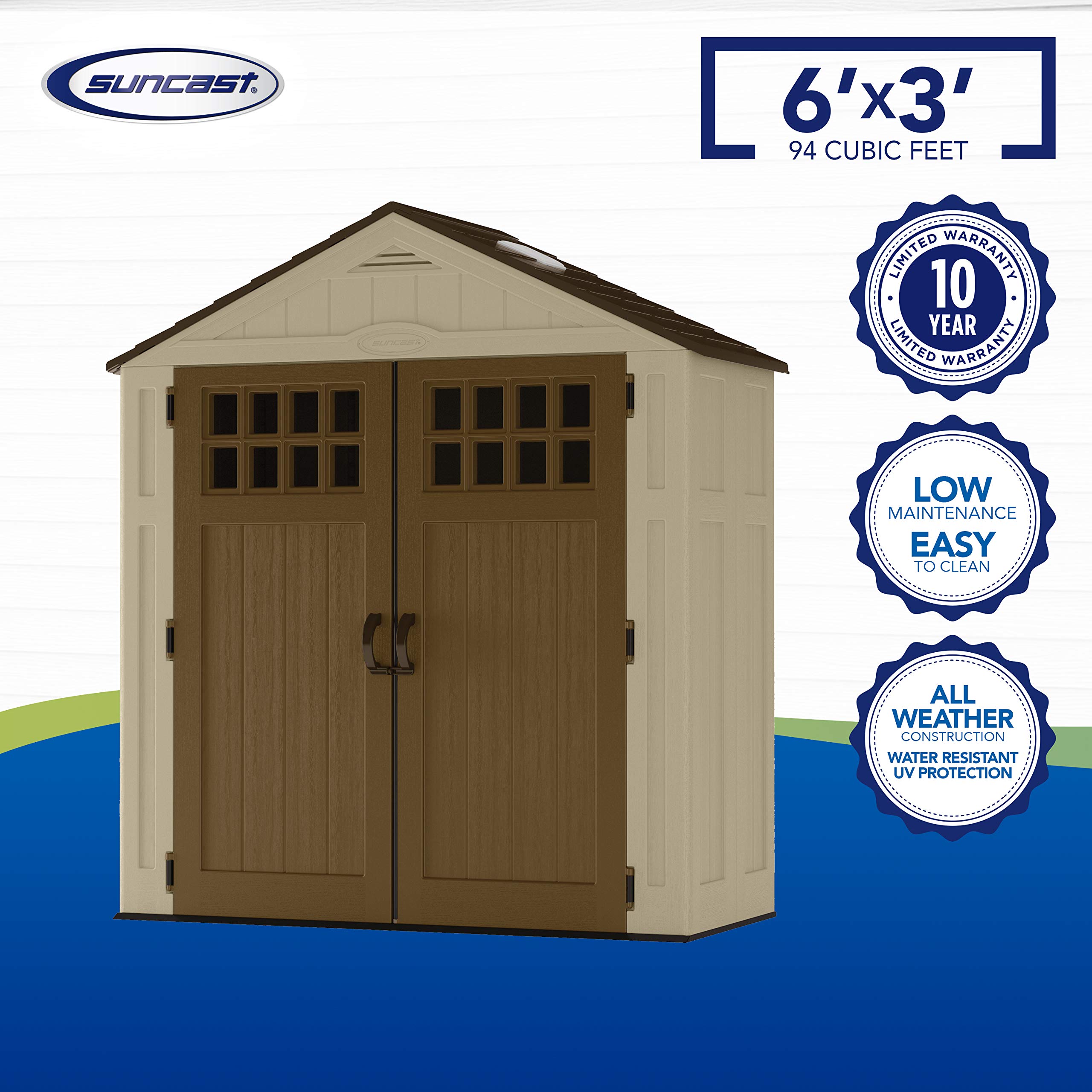 Suncast 6' x 3' Vertical Shed Outdoor Storage for Backyard Tools and