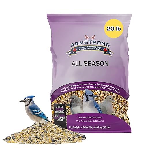 Armstrong Wild Bird Food All Season Bird Seed Blend, 20 Pounds - with Cut Corn, Wheat, White & Red Millet, Black Oil Sunflower Seeds for Blue Jays, Dark-Eyed Juncos and Mourning Doves