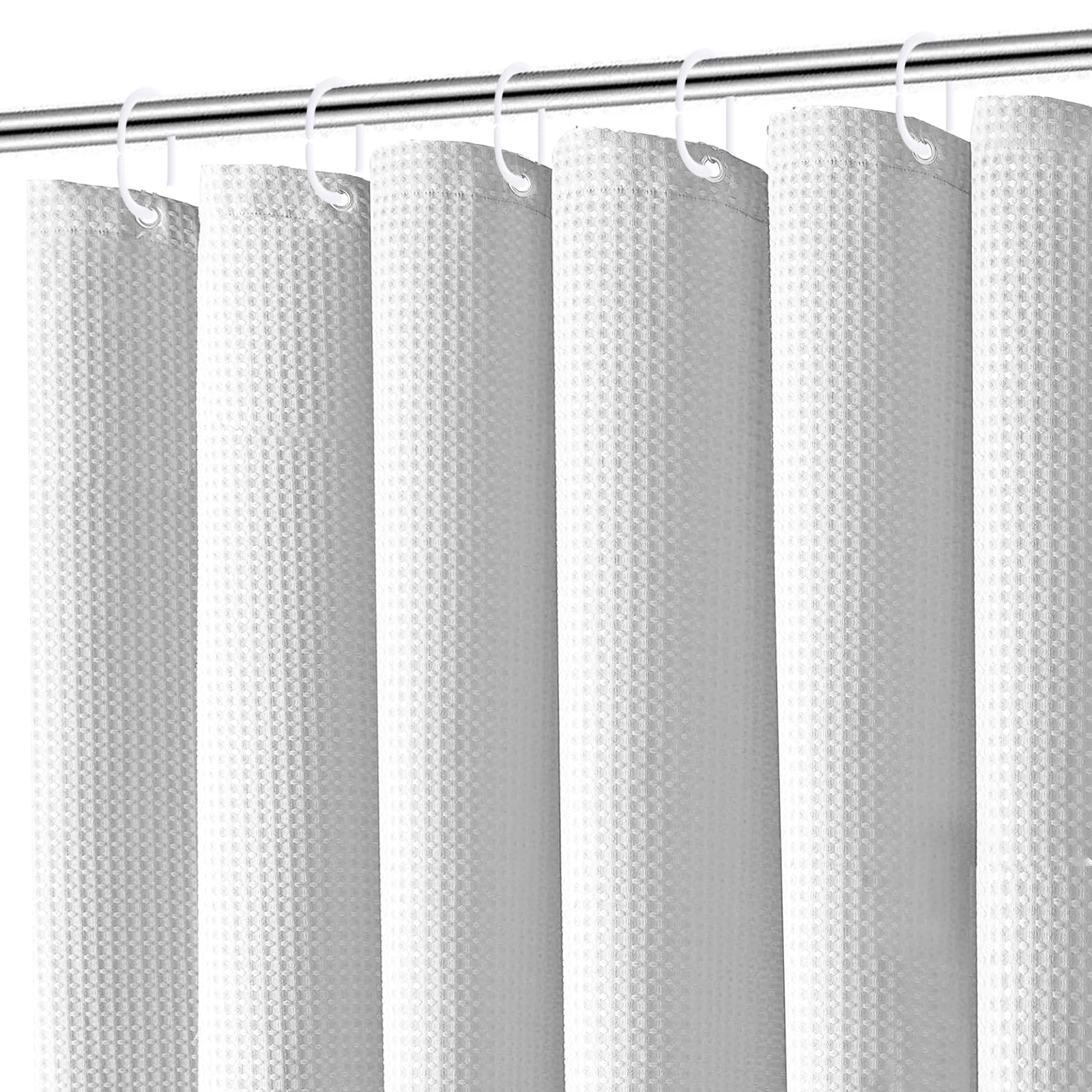 Premium Shower Curtain Thick Fabric Waffle Weave Design Waterproof Mildew-proof No Smell Washable,5-Star Hotel Quality Spa Shower Showroom bathtubs with 12 Hooks for Bathroom (White,180 x 180cm)