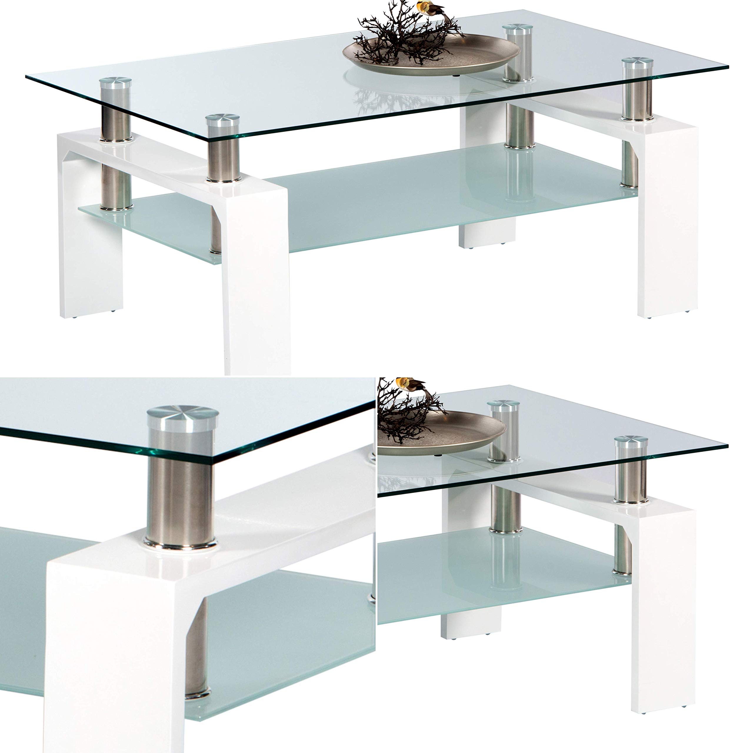 Tavolino Da Caffè Mango II Effetto Rovere - Con Ripiano In Vetro, 100x46x60 Cm - Foto 5