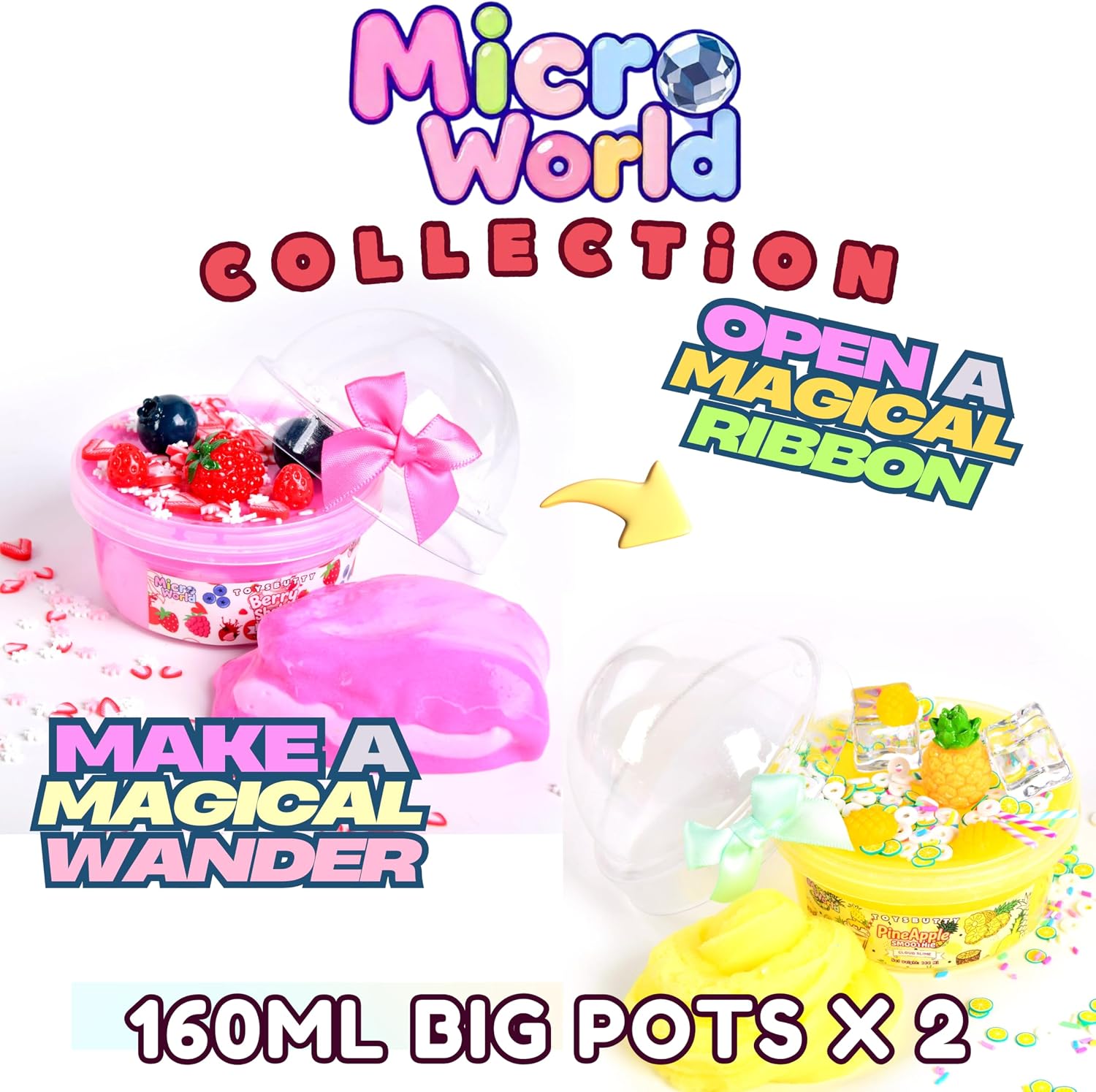 FINOCLAY Cloud Slime Kit for Kids, 2 Pack Scented Butter Slime with Fruit Slime Add-ins, Premade Sensory Toy for Girls & Boys, Educational Stress Relief Toys, Birthday Party Favors & Creative Fun image 2