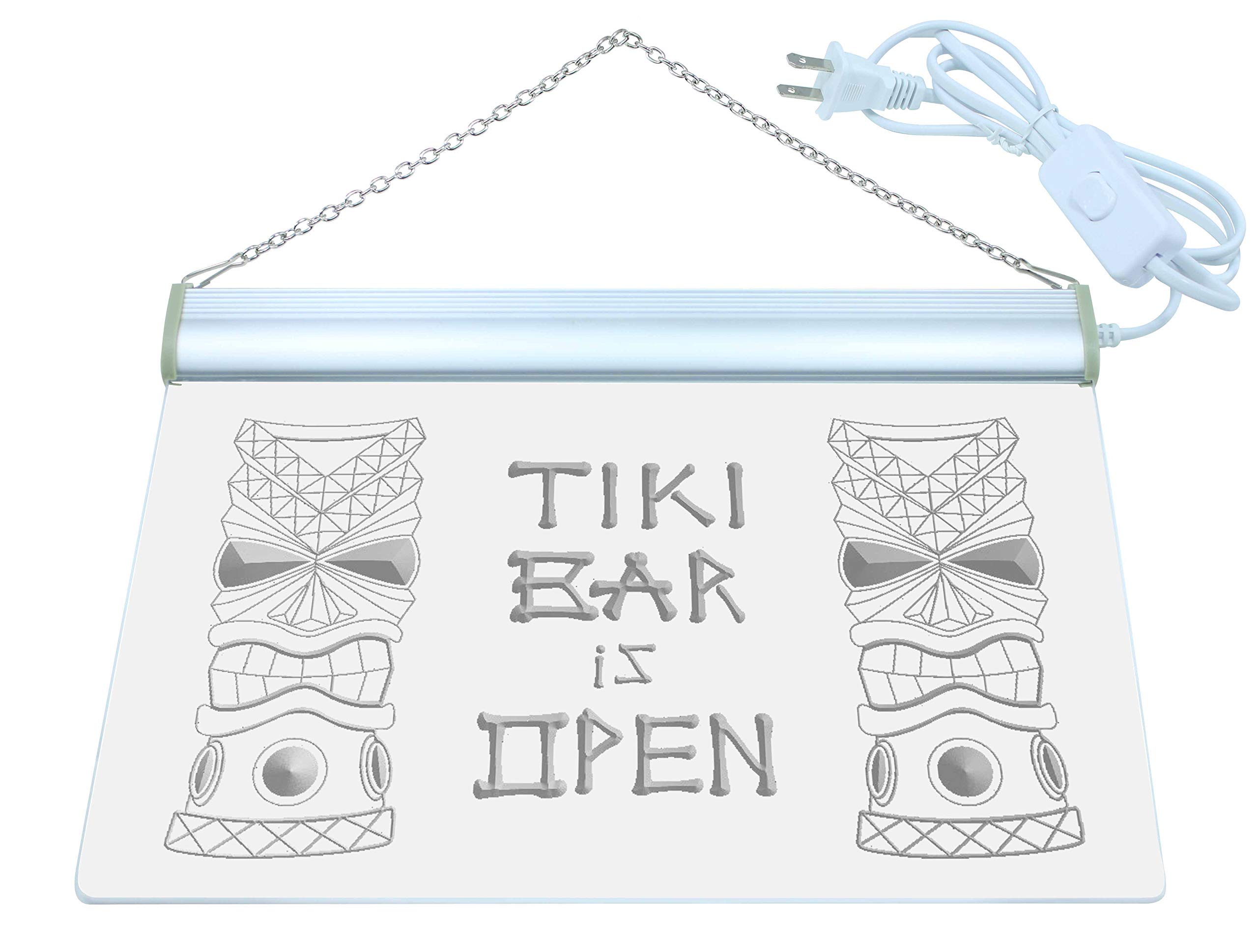 ADVPRO Tiki Bar Is Open Mask - Letrero De Neón LED De Doble Color, Iluminado, Blanco Y Morado, 12 X 8.5 Pulgadas St6s32-i0573-wp