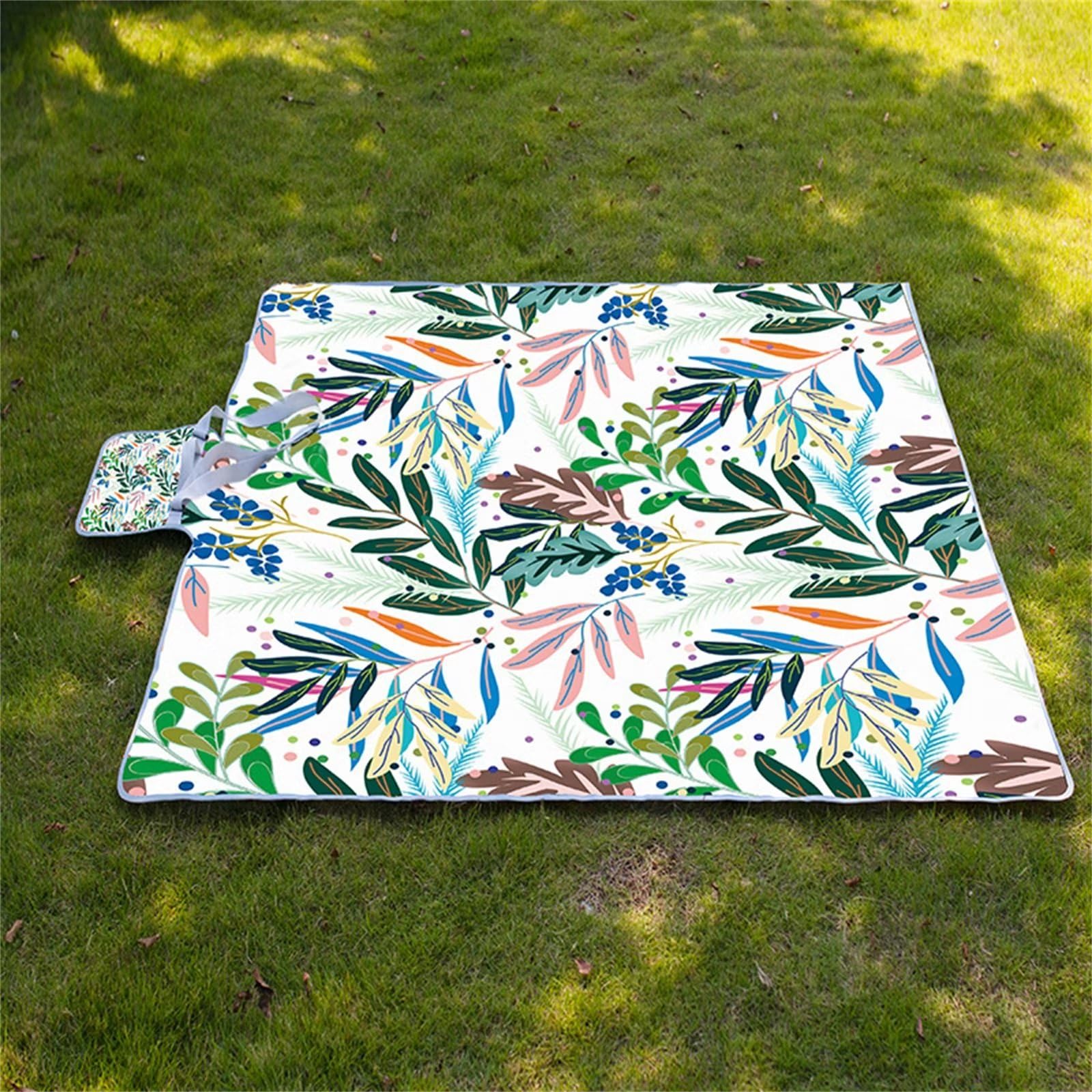 Couverture Pique-nique Imperméable 100x150cm,Couverture Plage Extérieure XXL Tapis de Plage,Feuilles colorées Camping Couverture étanche Pique-nique avec Poignée pour Camping Randonnée Parc Plage