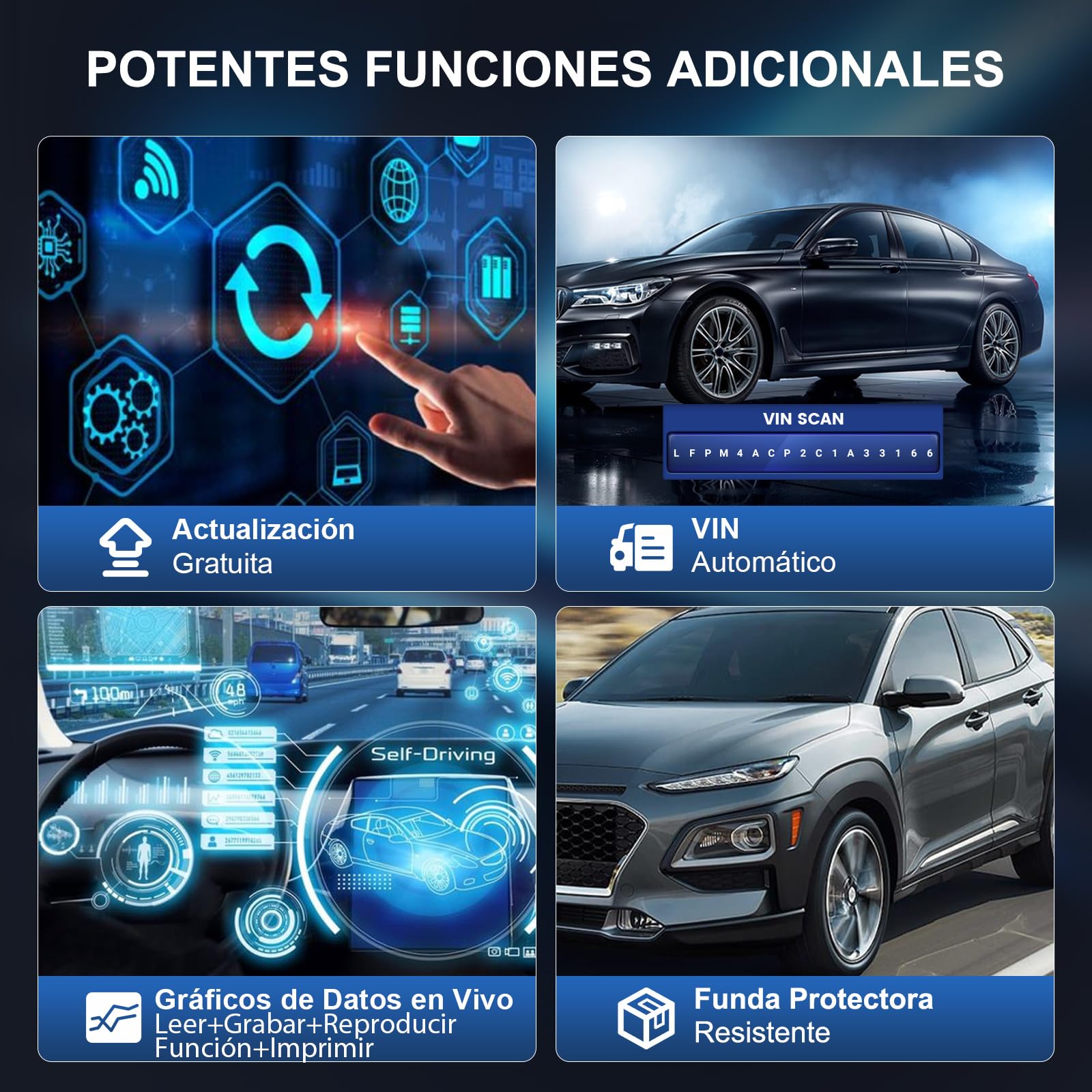 mucar OBD2 Diagnóstico, CS4 Diagnosis Coche Multimarca con 4 Sistemas (ABS/SRS/ECM/TCM) Y 5 Funciones de Reinicio (Reinicio de Aceite/EPB/SAS/TPMS/ETS), OBD2 Diagnosis para Actualización Gratuita