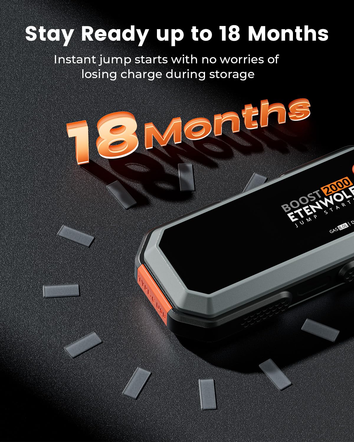 Car Battery Jump Starter Portable, 2000A Peak Jump Box- 12V Car Jump Starter for up to 8.0L Gas and 6.5L Diesel Engines, USB-C Portable Battery Jumper with Jumper Cable, Power Bank, LED Light
