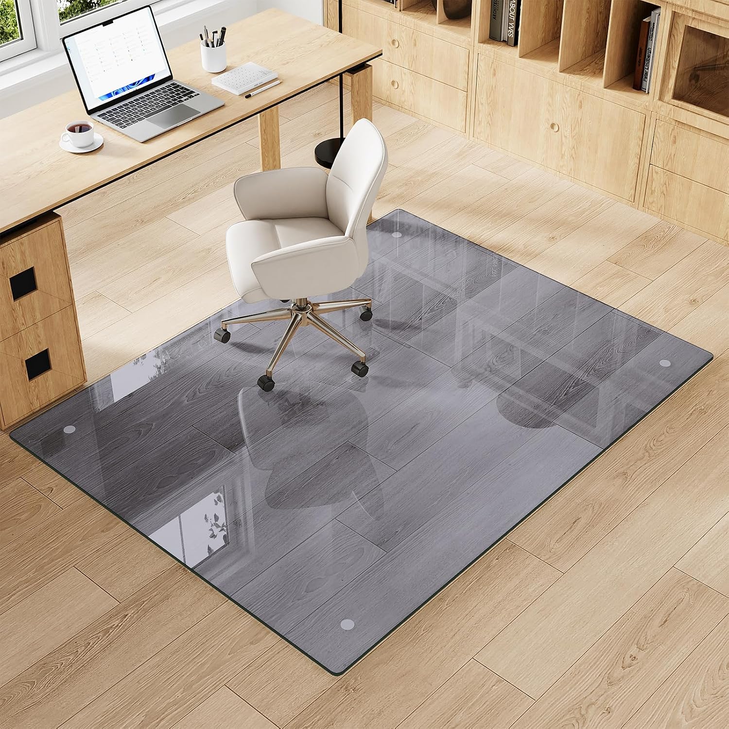 Tempered Glass Gray Chair Mat for Carpet & Hard Floor, 46"x60" Office Chair Mat - Heavy Duty & Scratch Resistant, Non-Slip Pads, Rounded Corners & Polished Edges