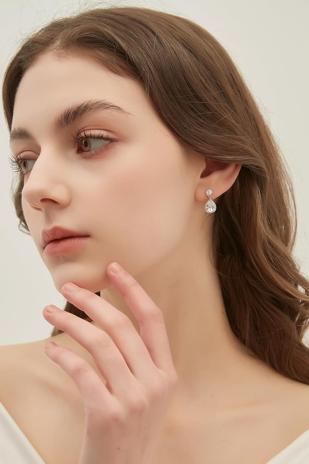 EAMTI Silver Dangle Teardrop Earrings for Women Cubic Zirconia Pear Cut Wedding Birdal 925 Sterling Silver Post Engagement Drop Earrings for Brides, Bridesmaids - Image 2