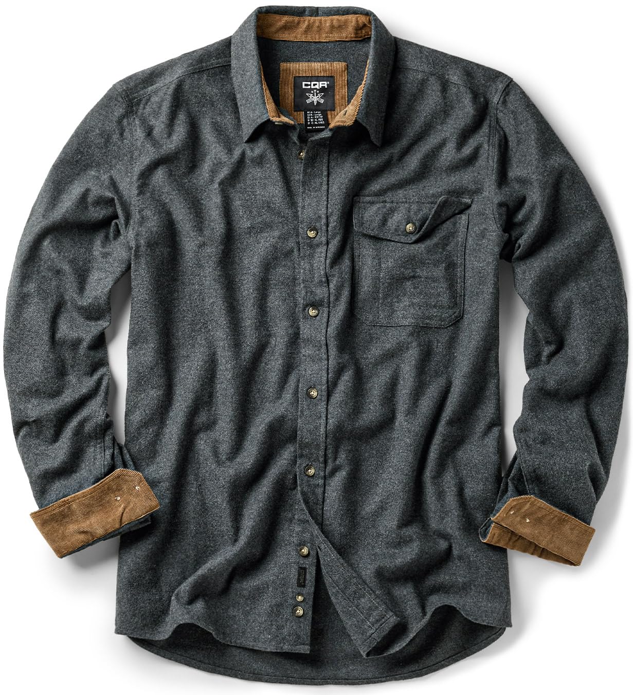 CQR Men's 100% All Cotton Button Down Flannel Shirts, Long Sleeve Brushed Warm Soft Casual Outdoor Plaid Shirt