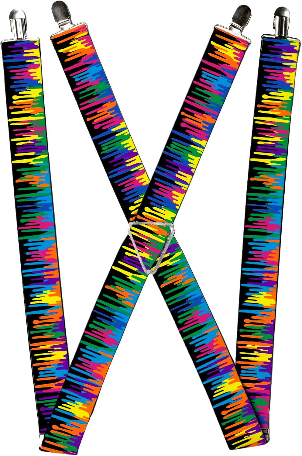 Buckle-Down Suspenders, Paint Drips Black Multi Neon