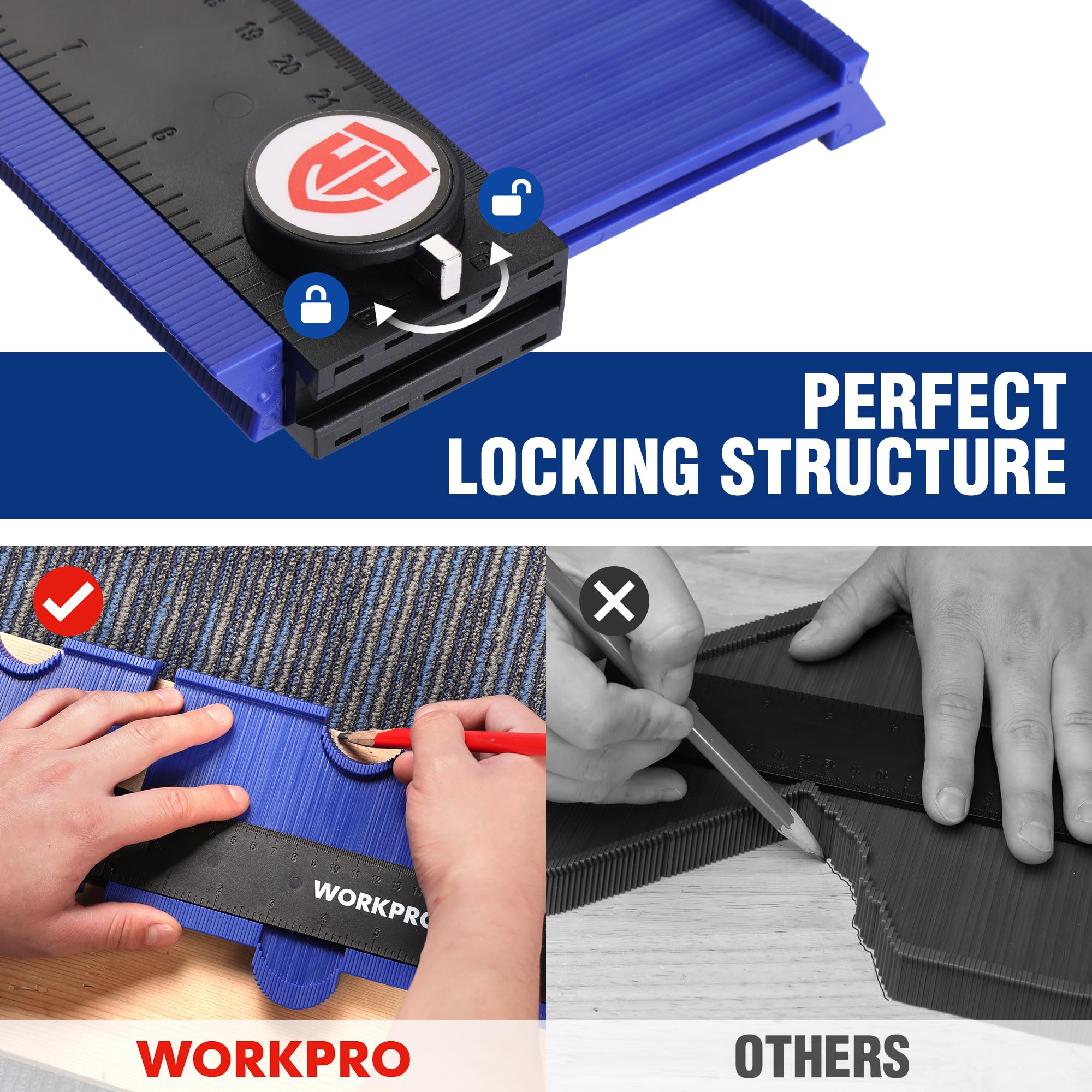 WORKPRO 1-Pack 25 CM Contour Gauge Duplicator, Marking Gauge with Lock - Image 3