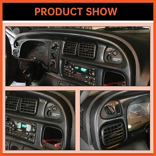 Vista 51 de ECOTRIC Cubierta de bisel de tablero de tablero compatible con Dodge Ram 1998-2002 1500 2500 3500 Kit de panel de instrumentos con rejillas