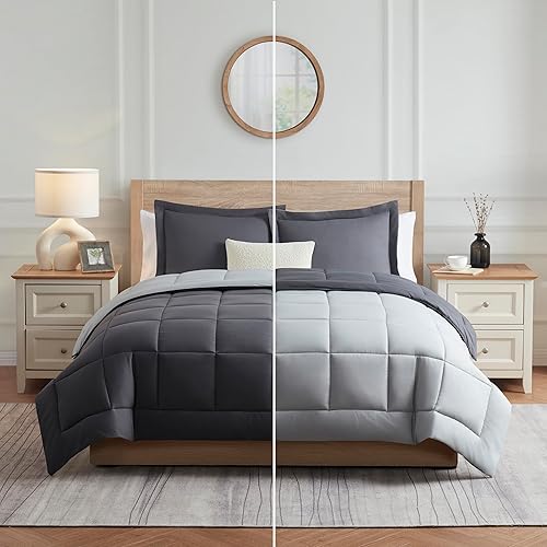 Miniatura 10 de Nestl Relleno de edredón, edredón alternativo acolchado de plumón tamaño King, edredón gris para todas las estaciones, relleno de edredón tamaño