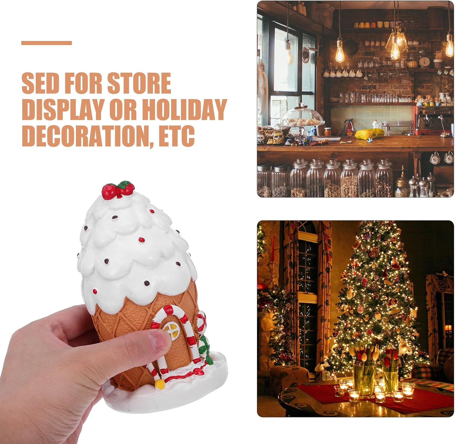 LOGOFUN Christmas Resin Snow House Gingerbread Village Figurine Holiday Decor for Xmas Indoor Display and Festive Tabletop Decoration