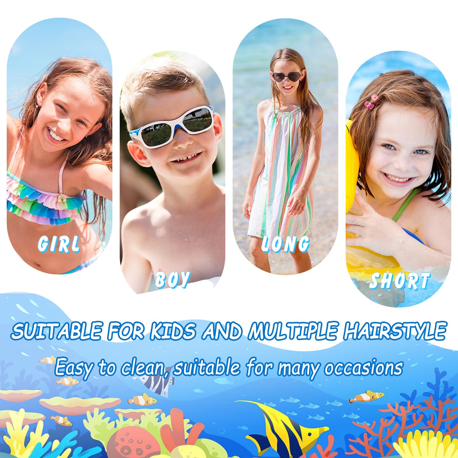 2 Pack Badekappen Kinder - Silikon Badekappen Für Lange Haare 4-12 Jahre