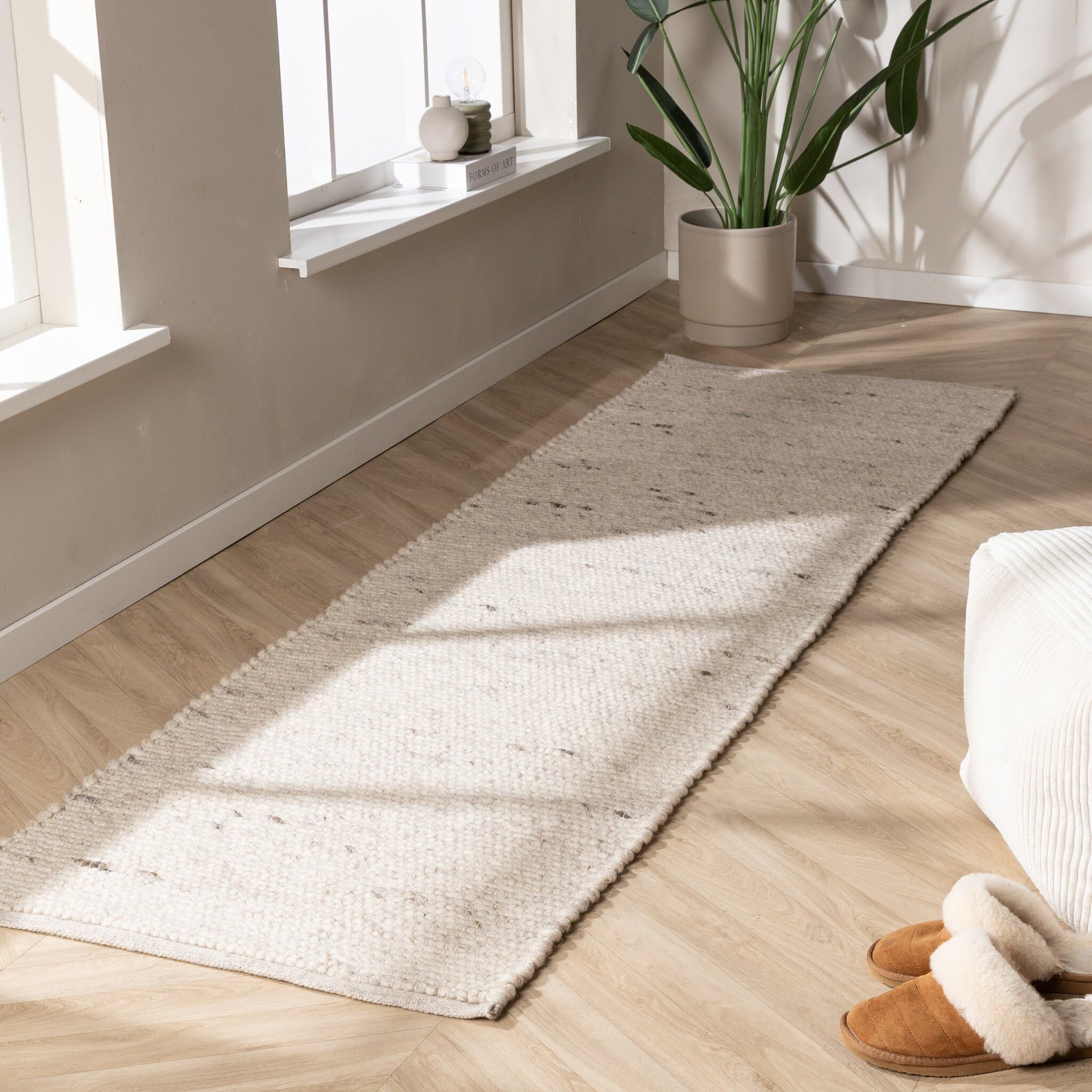 FRAAI | Home & Living Wollteppich LäUfer - Feline Weiß 60x200 cm | Wolle - Flachgewebe - Meliert, Einfarbig - Klassik, Modern, Skandinavisch - Schlafzimmer, Flur, Babyzimmer