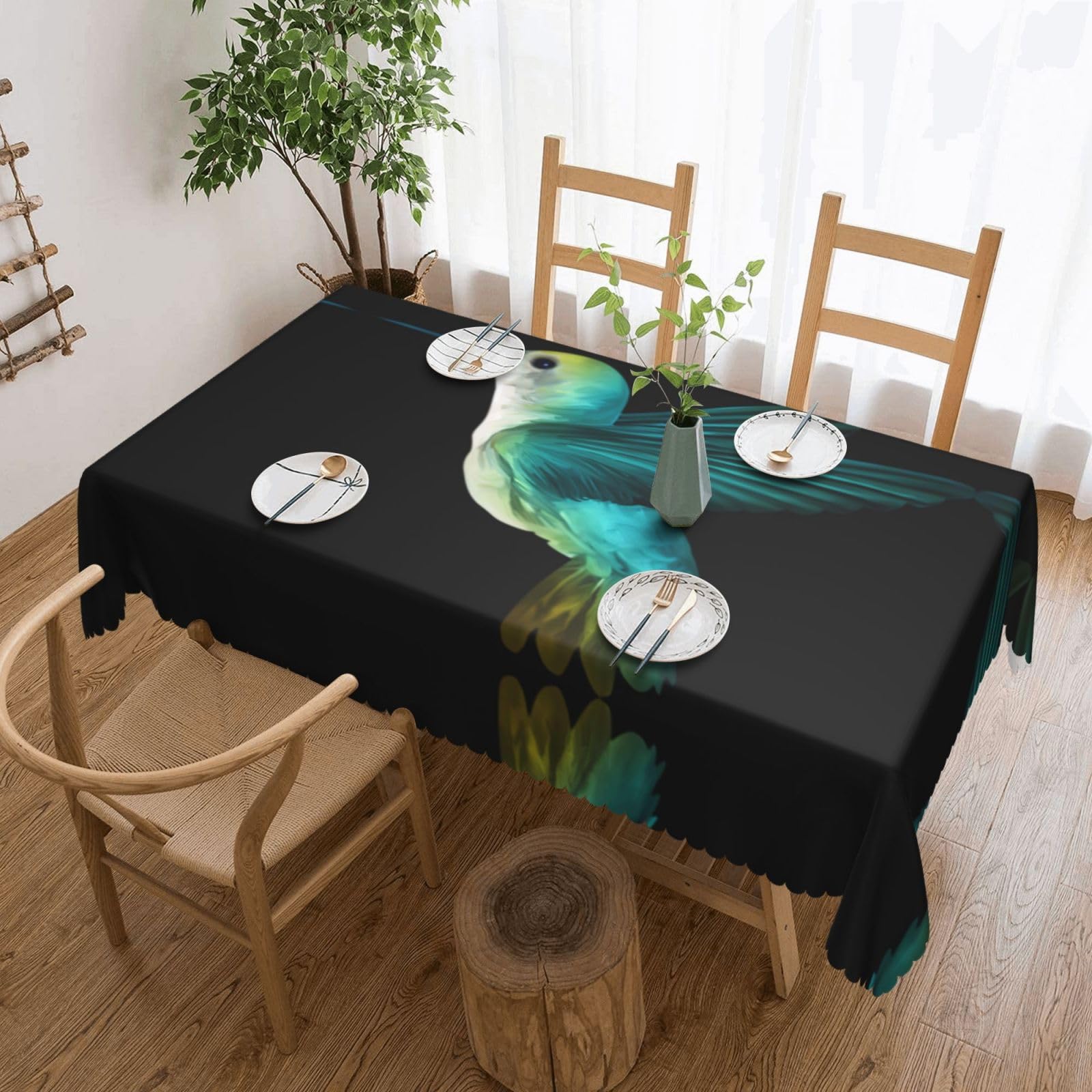 QAZWZML Hummingbird Printed tablecloth, made of thick polyester with lace trim, suitable for dining rooms, picnics, and weddings
