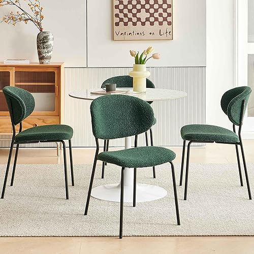 NORDICANA Green Boucle - Juego de 4 sillas de comedor modernas con respaldo curvado para 4, sillas laterales tapizadas para comedor con patas de