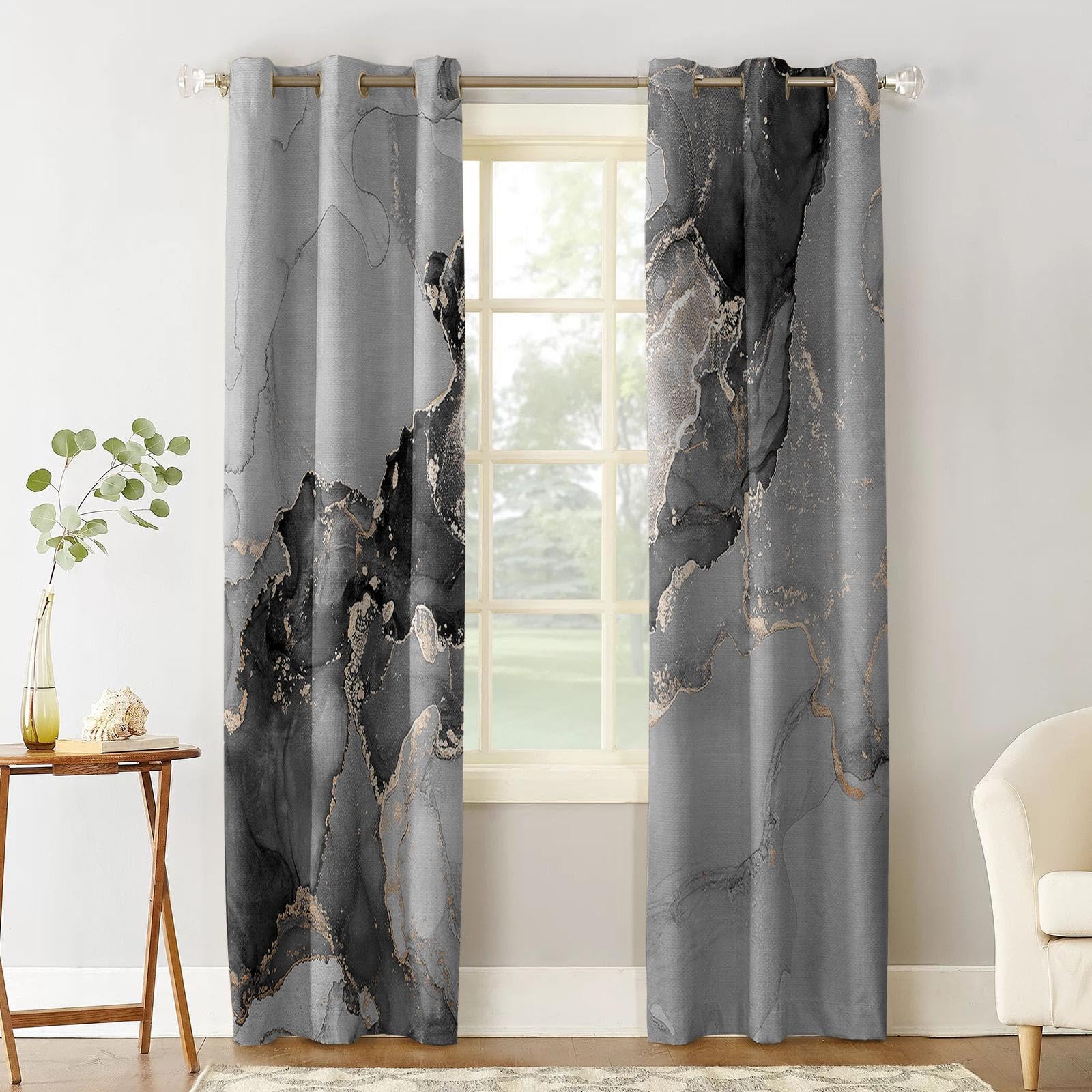 ZMFBHFBH Kids Bedroom Blackout Curtains Short Black Curtains Full Blackout - Grommet Curtains Insulated Soundproof Room Darkening Curtains 2x(54" Wx76 L)/138x193cm Blackout Curtains