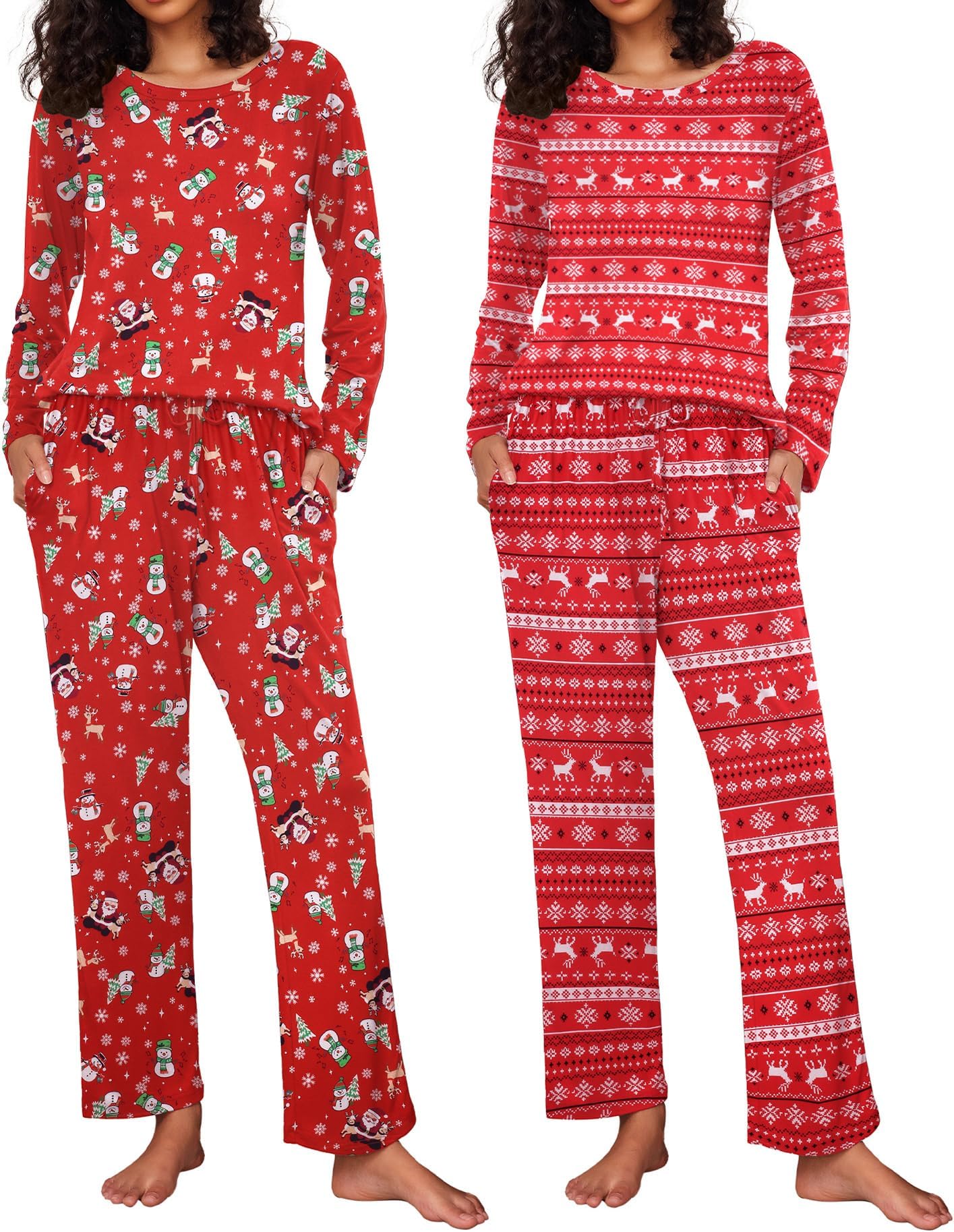 Ekouaer 2 Pack Women's Pajama Set Soft Long Sleeve Sleepwear Loungewear Pjs Sets with Pockets S-XXL