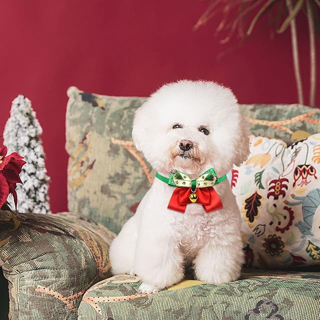 Foto 5 de 7 de 5 collares de Navidad para perro, collar de gato de Navidad, corbatín de Navidad