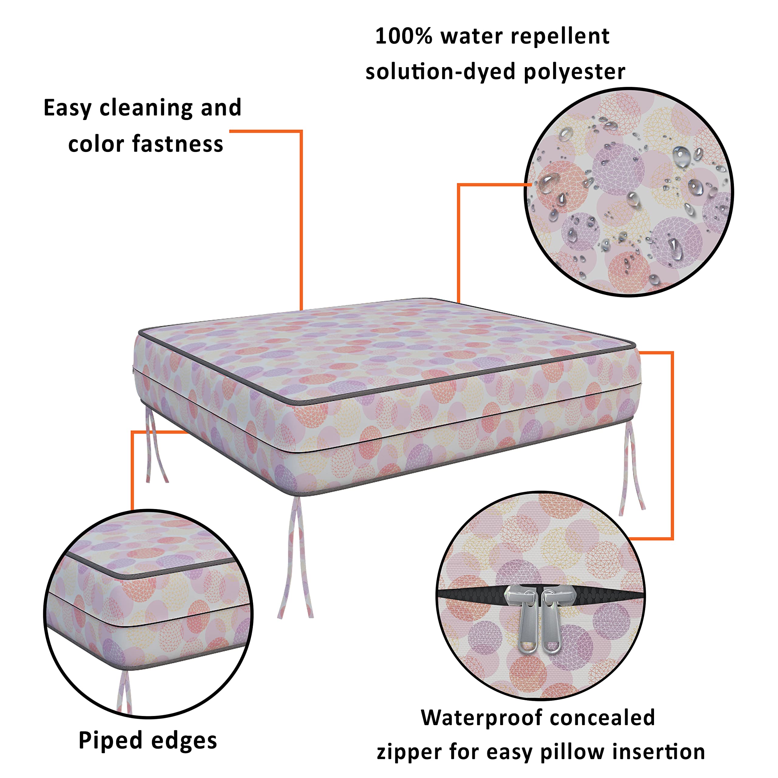 Covers & All Kwadratowa poszewka na poduszkę 2 szt. 600 D pokrowiec na fotel patio wodoodporny wysoce trwały materiał poliestrowy z zamkami błyskawicznymi (tylko pokrowiec) (13 cm wys. x 40 cm szer. x 45 cm głęb, wzór 15)