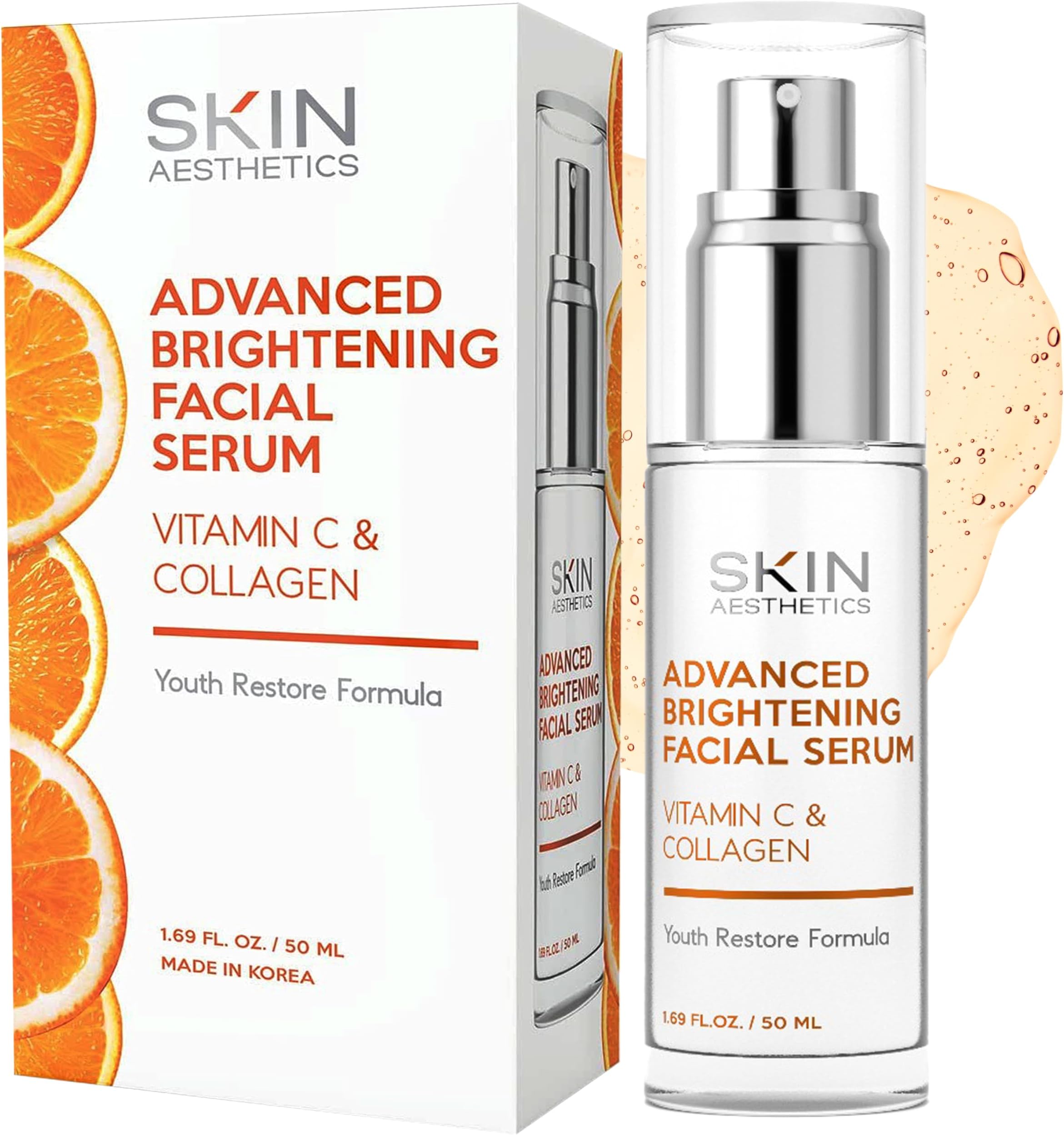 Skin Aesthetics Vitamin C Serum For Face - Dermatologist Tested - with Collagen For Dark Spots, Skin Brightening, Anti-Aging & Acne + Fine Lines & Wrinkles - Vegan, Clean Beauty Korean Skin care