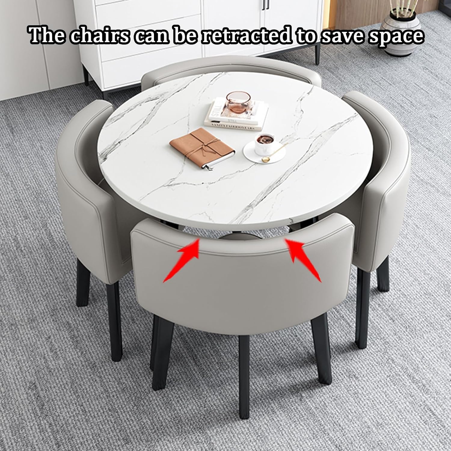 Simple Office Table Round Furniture Table for 4, Save Space, Office/Reception Room/Club Table and Chair Set, Reduce Bumping Injuries(Gray)
