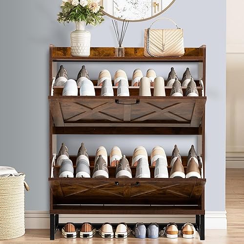 Miniatura 4 de Zapatero con 2 cajones abatibles, armario de almacenamiento independiente de zapatos para entrada, armarios ocultos para entrada con patas de metal,