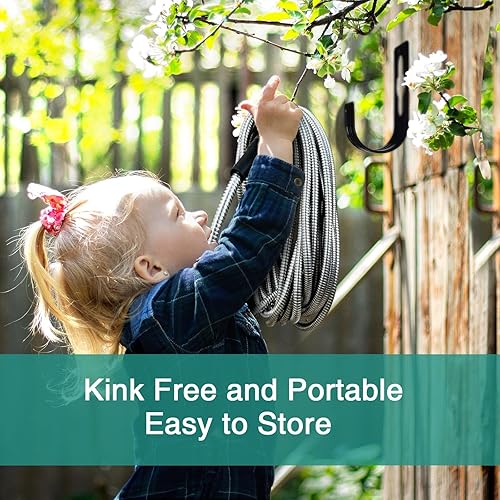 Miniatura 7 de Manguera de jardín de metal de 50 pies, manguera de metal versión 2024 con diseño mejorado, boquilla de 10 funciones, accesorios universales de 34