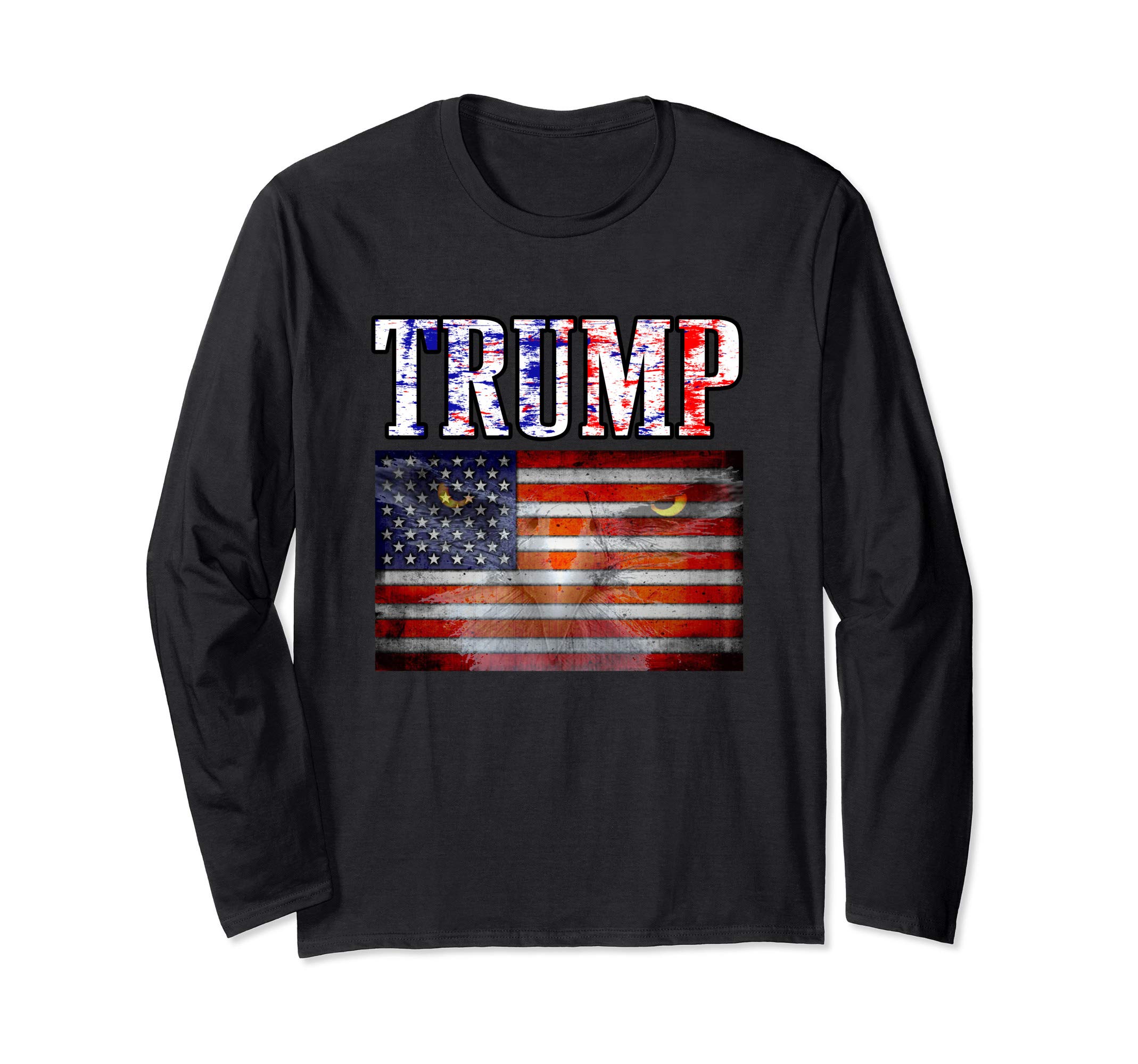 Trump Eagle Face US Flag Grunge Long Sleeve T-Shirt