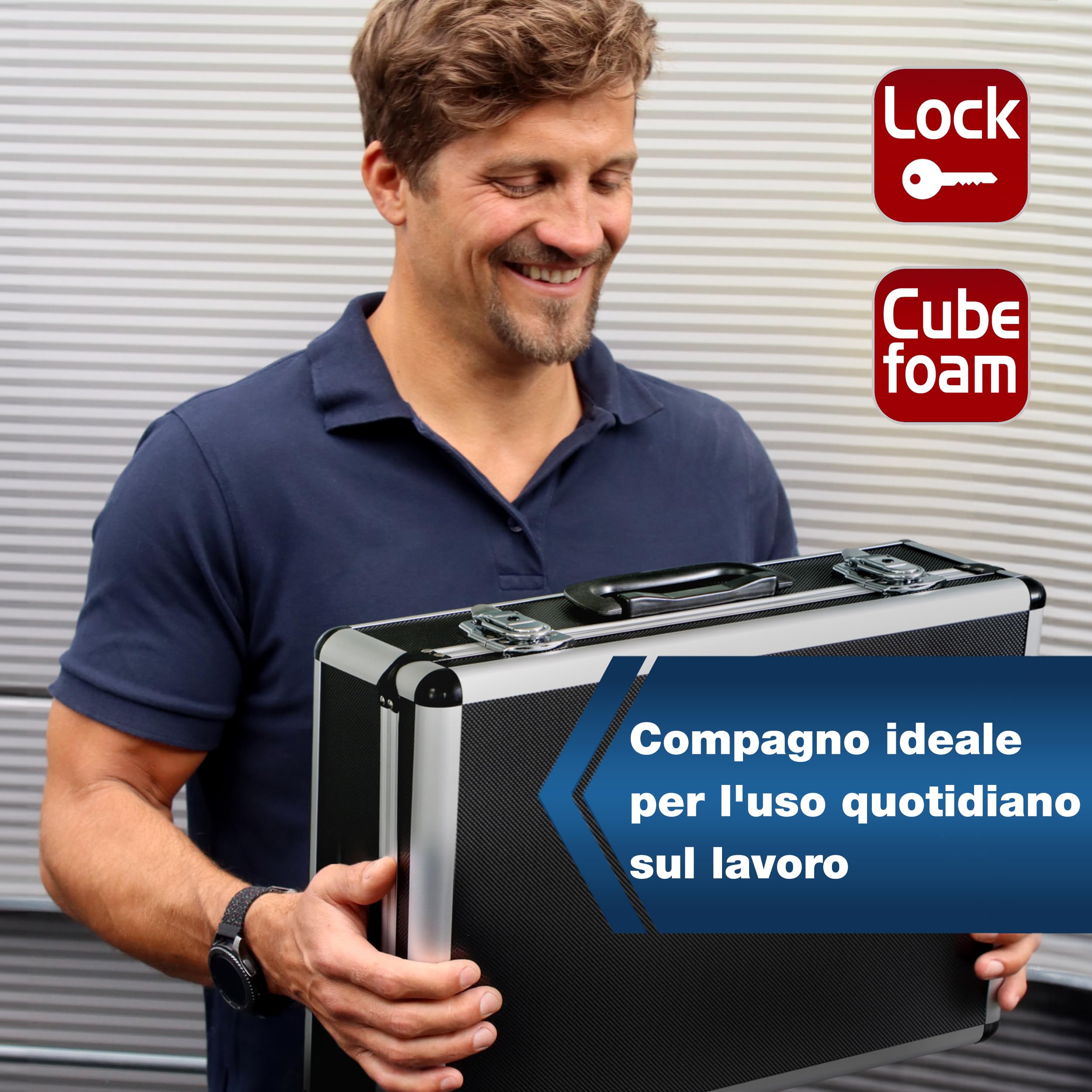 PeakTech 7305 - Custodia universale per strumenti di misura, Custodia in alluminio resistente, Vano porta attrezzi, Imbottitura in schiuma, Con lucchetto, Antipolvere, L - 405 x 330 x 150 mm