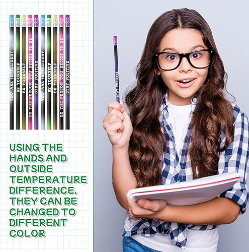 Miniatura 5 de Epakh 100 lápices inspiradores que cambian de color a granel con borrador, bolígrafos de madera HB, regalo para niños, regalo de regreso a clases,