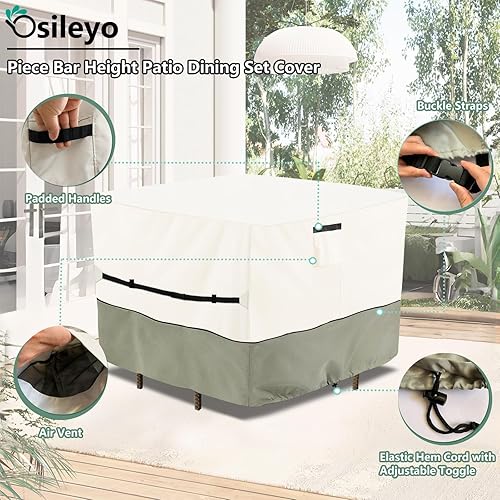 Miniatura 3 de Funda cuadrada para muebles de patio de 5 piezas de altura de barra, 100% impermeable, para exteriores, 66 pulgadas, funda cuadrada de mimbre de