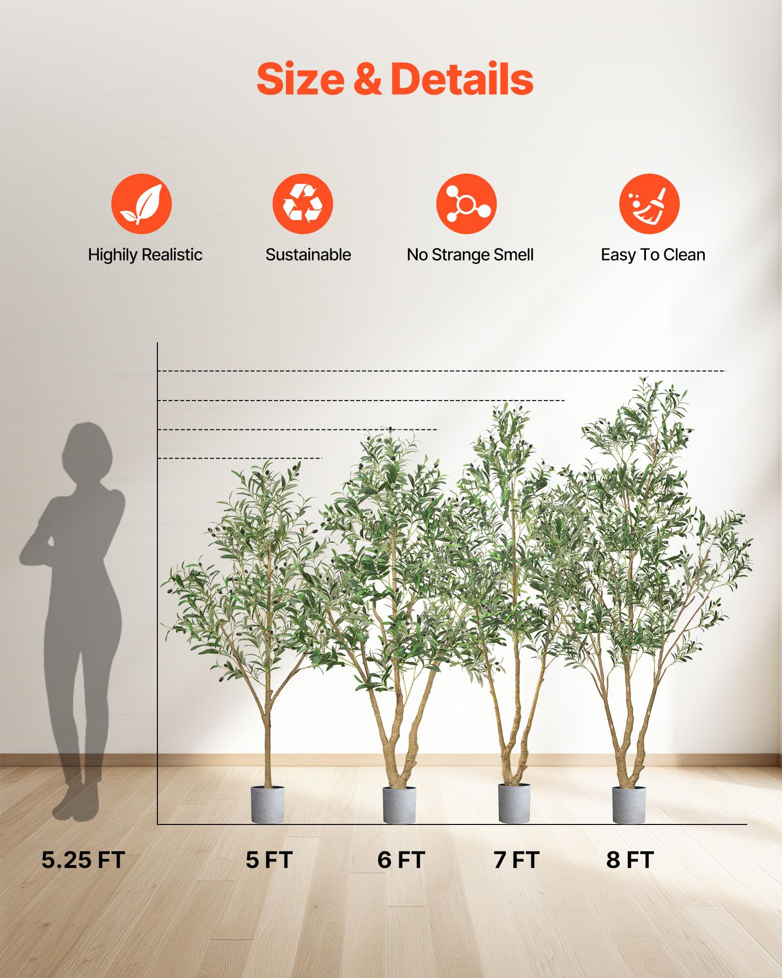 VEVOR Arbre Artificiel 2,4 m Olivier avec Pot Noir Faux Arbre Décoration Intérieur