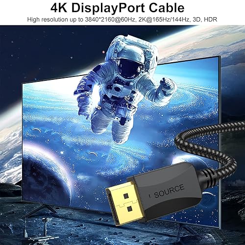 Miniatura 4 de Cable DisplayPort a DisplayPort de 3 pies, trenzado, paquete de 2 adaptadores de puerto de pantalla DP macho a macho 4K, 2 k165 Hz144 Hz120 Hz para