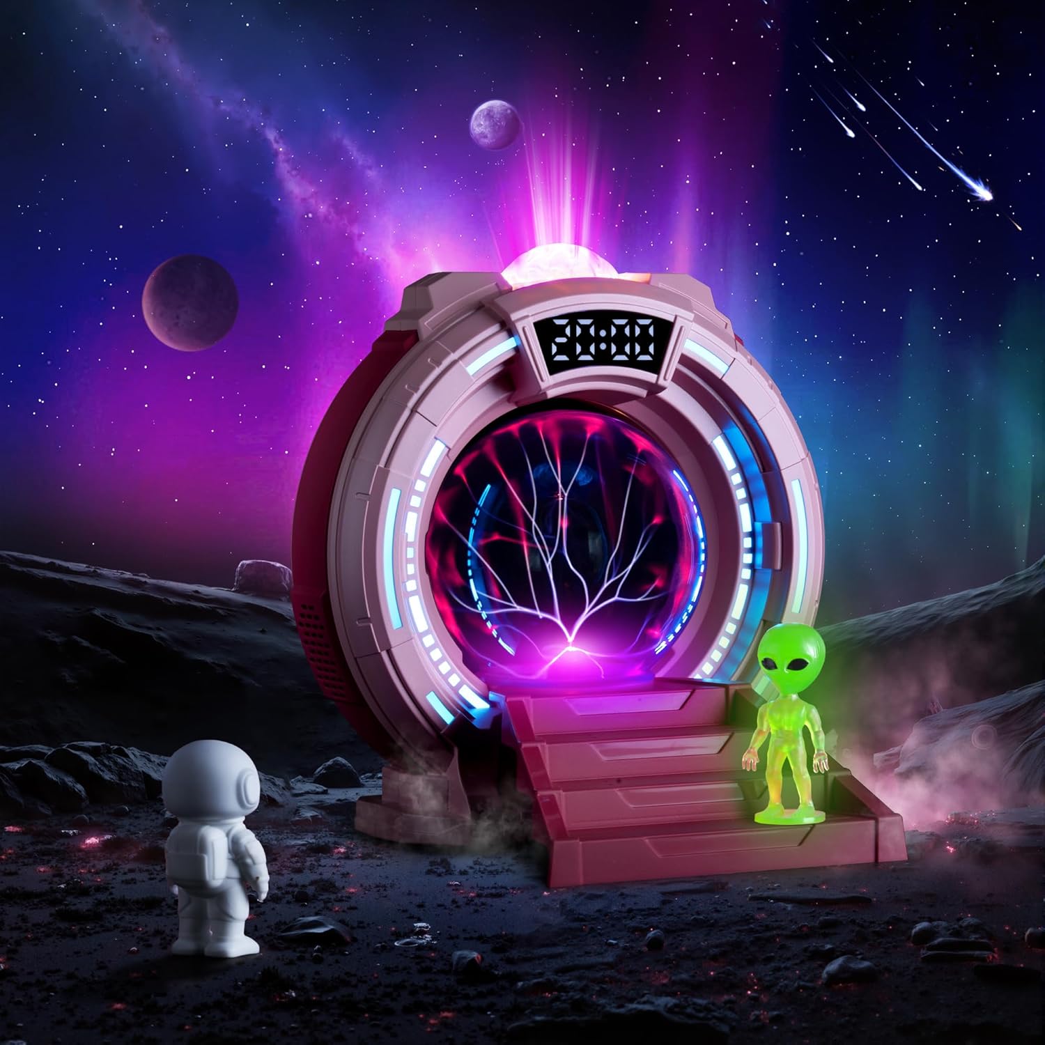 Space Portal Plasma Ball Night Light, LED Galaxy Projector Alien Lamp with White Noise, Bluetooth Music Speaker Alarm Clock,Remote,Star Light for Kids Room Decor Lamp, Christmas/Birthday Gift.(Pink)